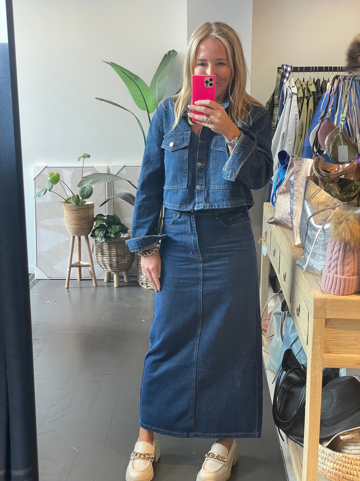 Back Split Indigo Wash Denim Maxi Skirt