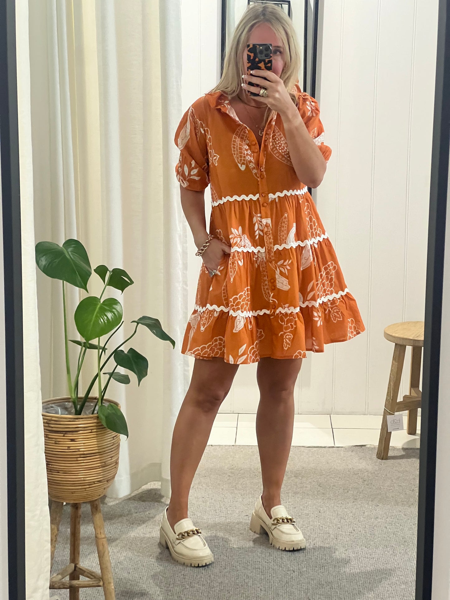 Beach To Bar Cotton Mini Dress- burned orange