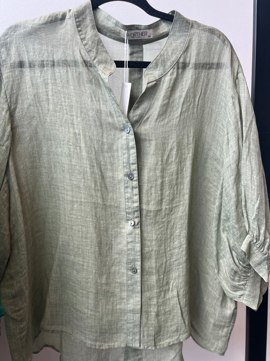 Fine Linen Travel Shirt Top- khaki