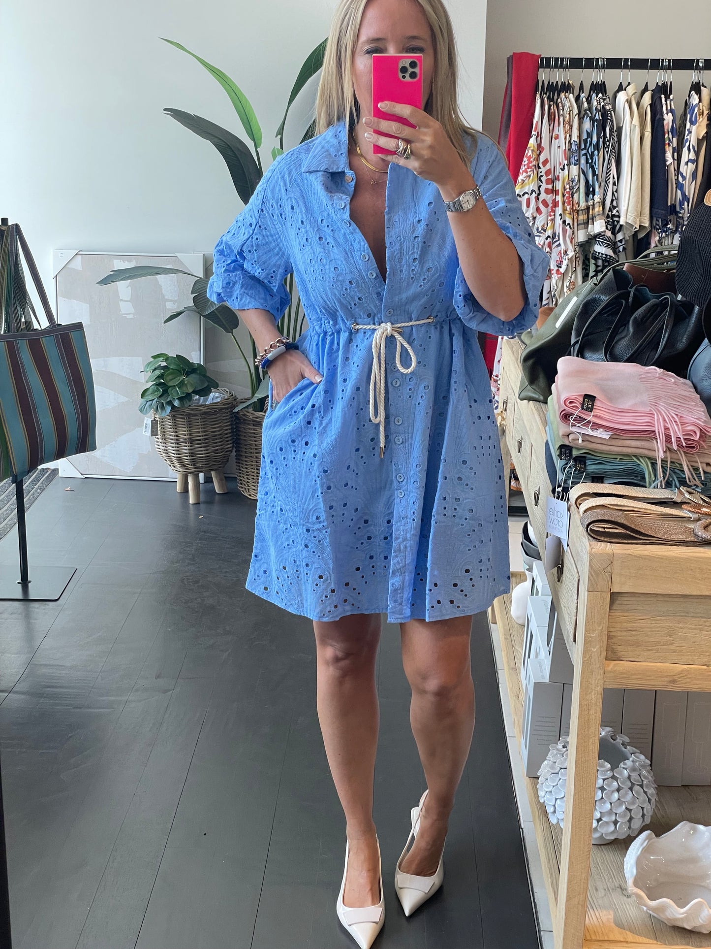 Coco Shirt Dress- blue Broderie Anglaise