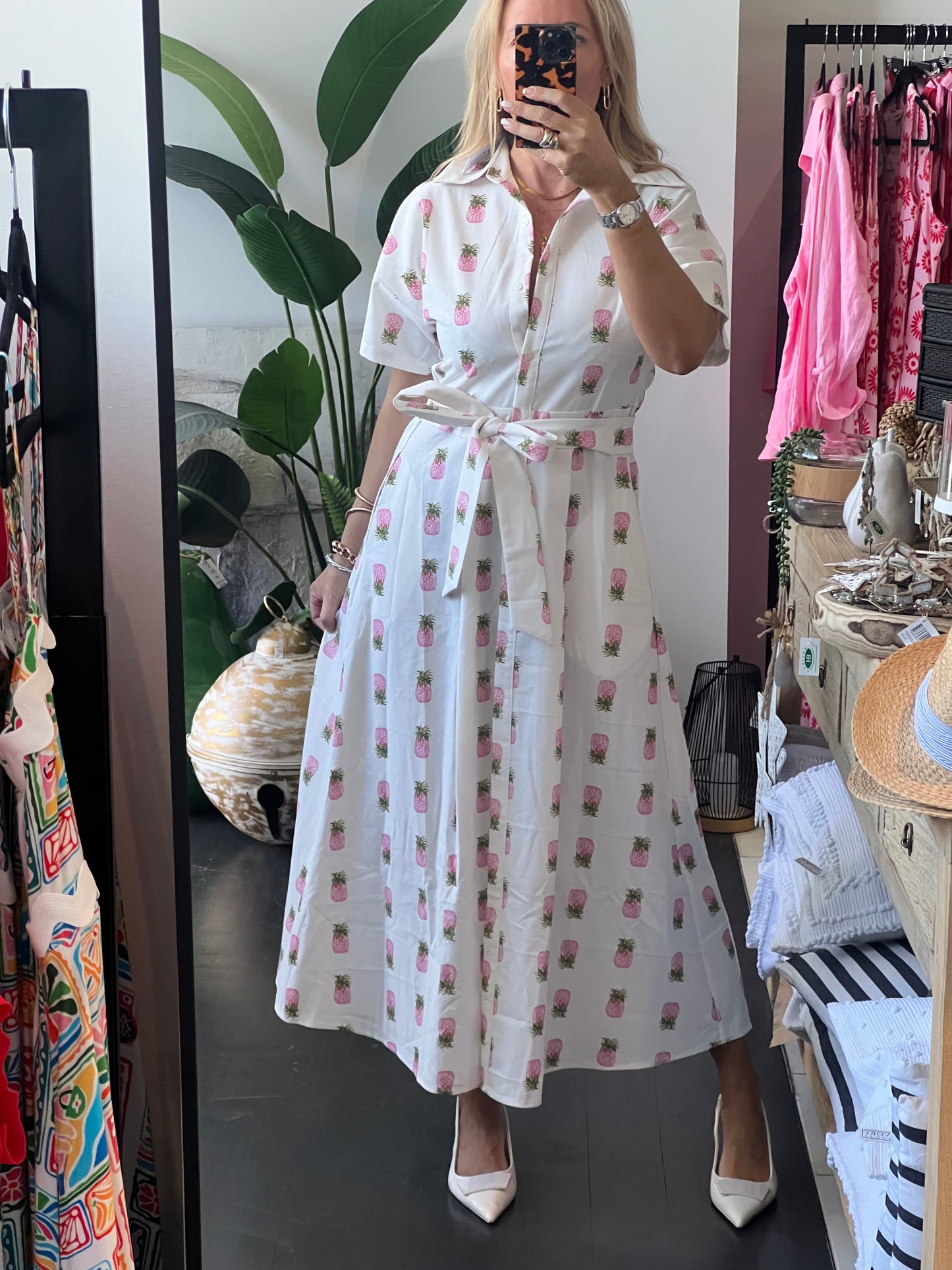 Pink pineapples Short Sleeve Shirt Maxi Dress