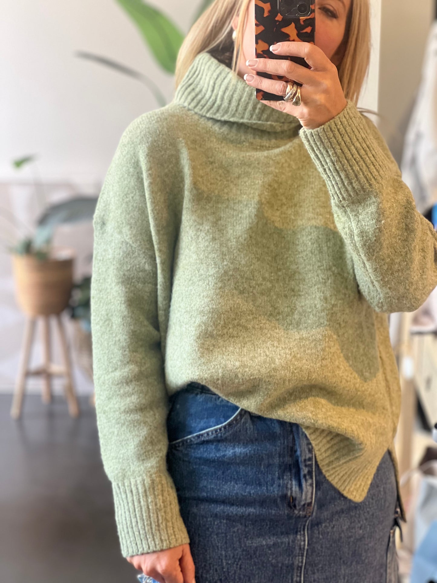 Roll Neck Relaxed Knit- avocado