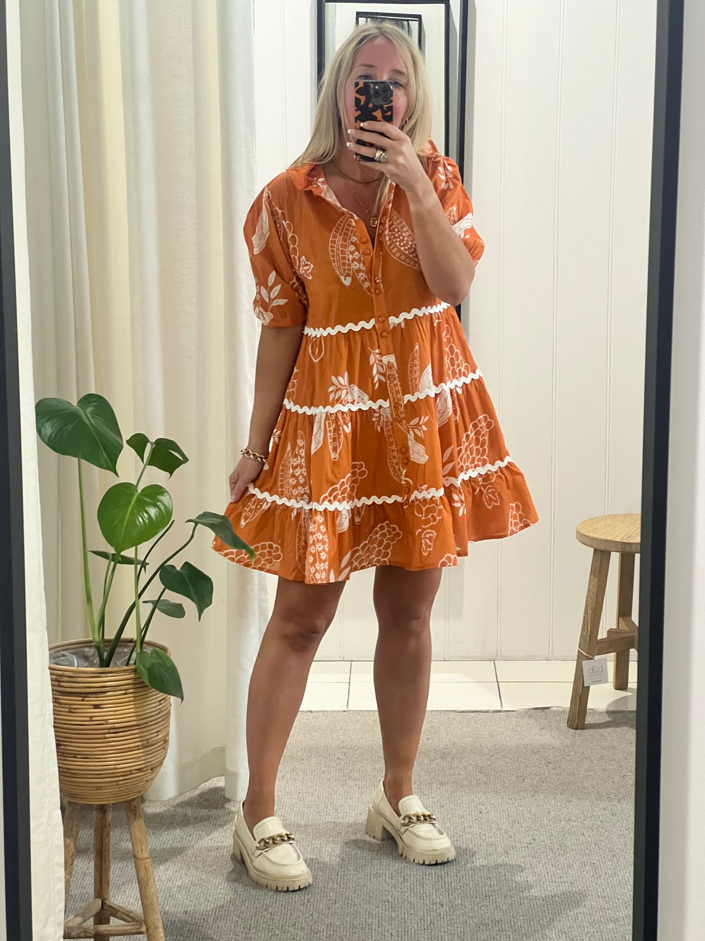 Beach To Bar Cotton Mini Dress- burned orange