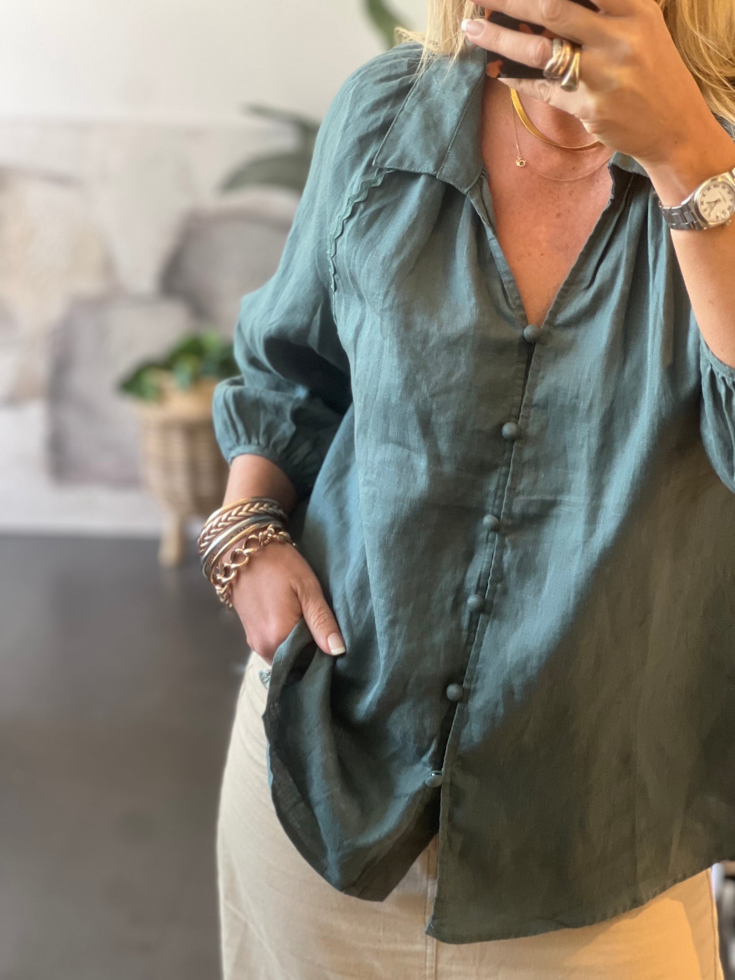 Linen Top Shirt - Teal