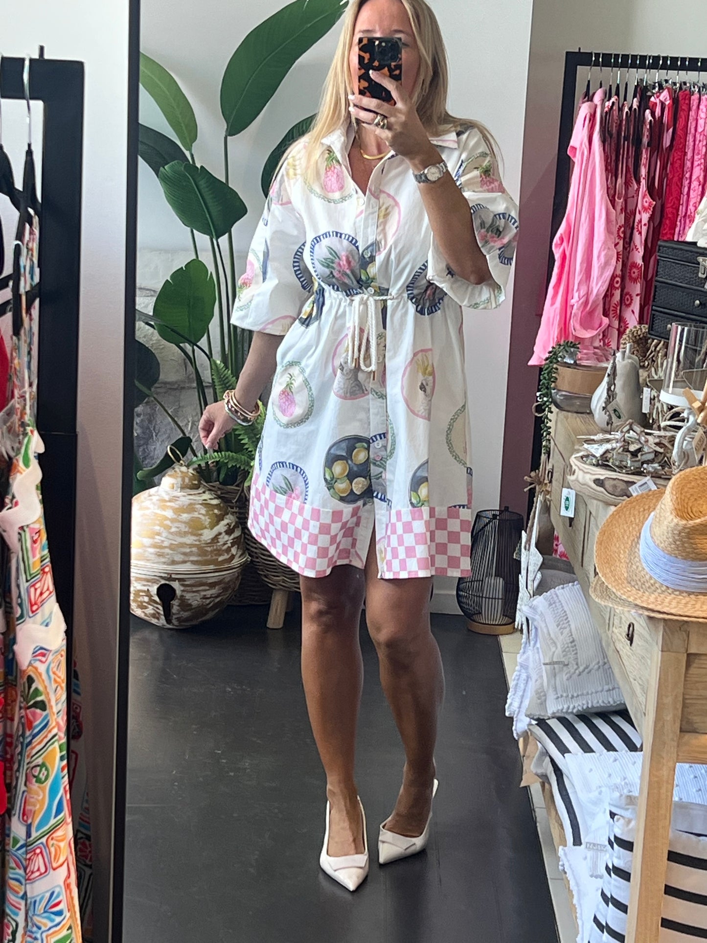 Coco Shirt Dress - pink Down Under print