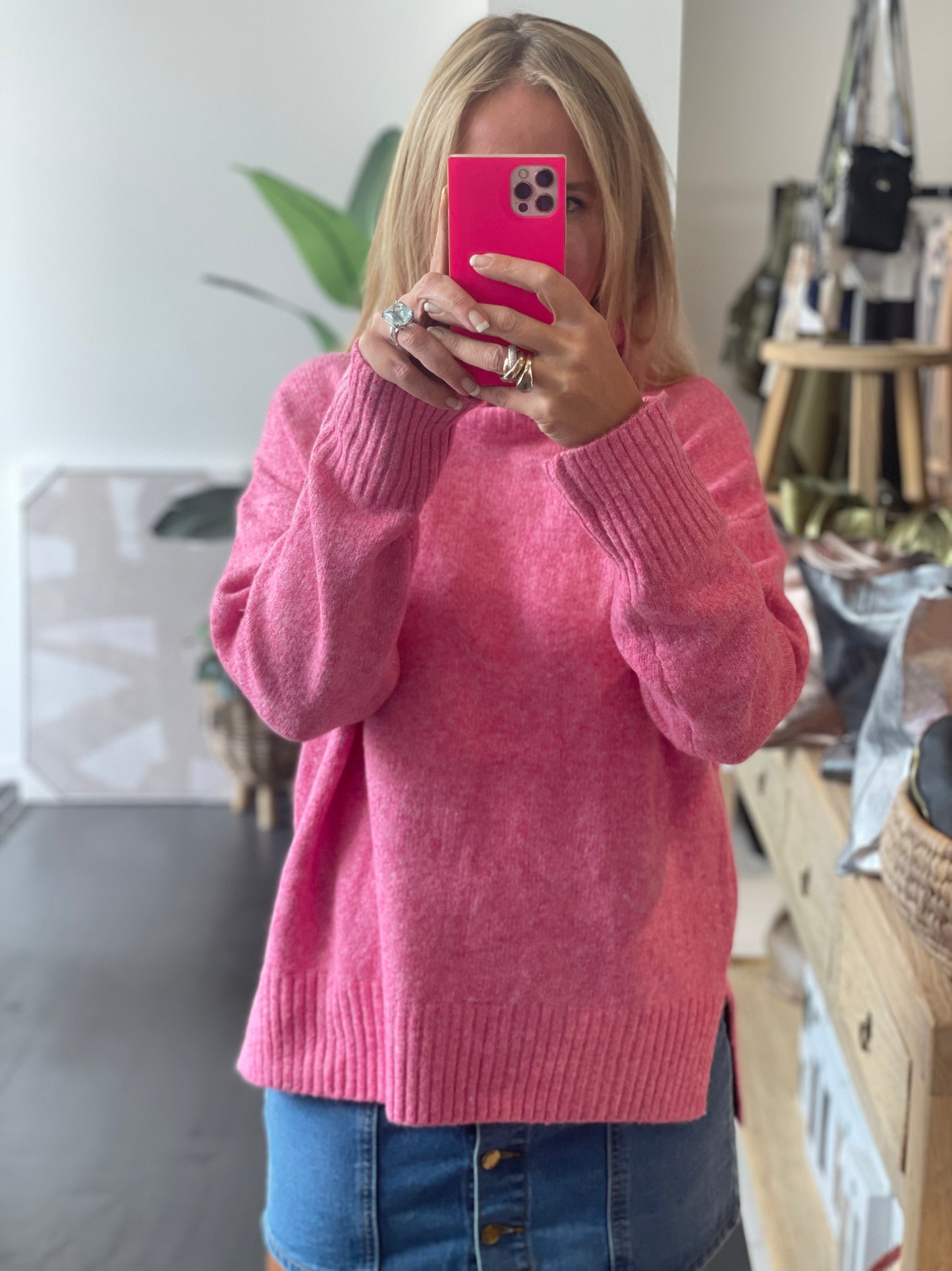 Roll Neck Relaxed Knit- pink