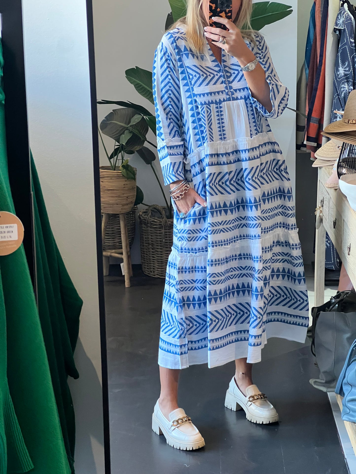 Copenhagen Mediterranean Midi Dress- blue