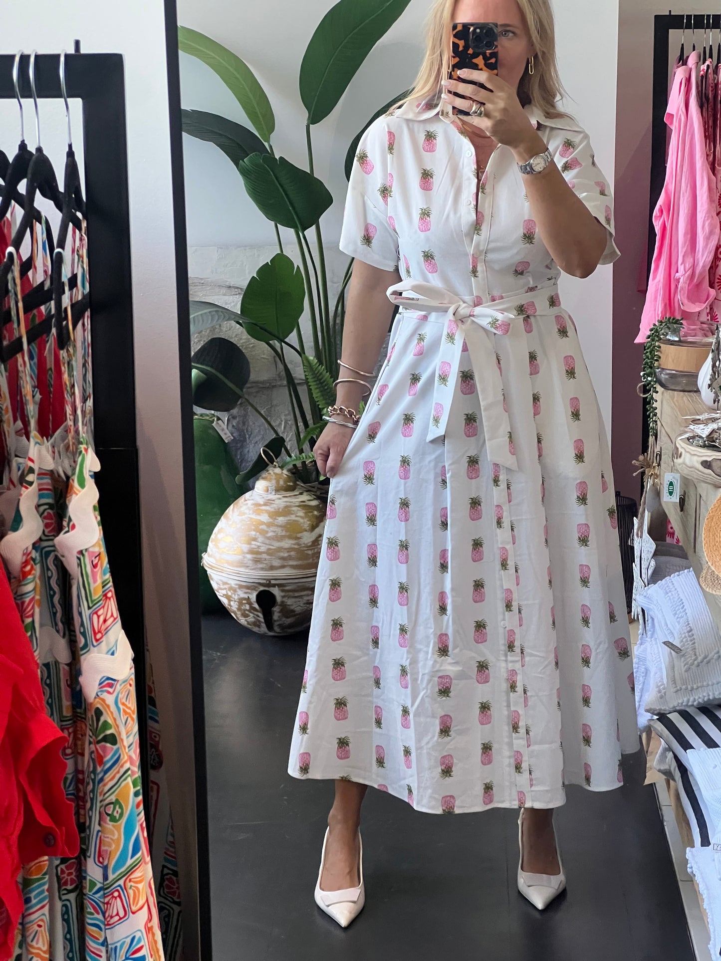 Pink pineapples Short Sleeve Shirt Maxi Dress