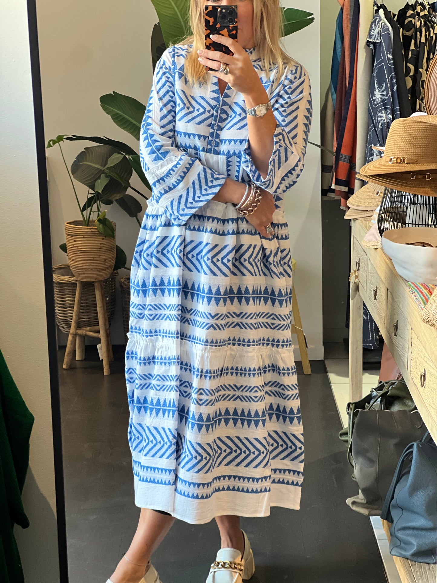 Copenhagen Mediterranean Midi Dress- blue