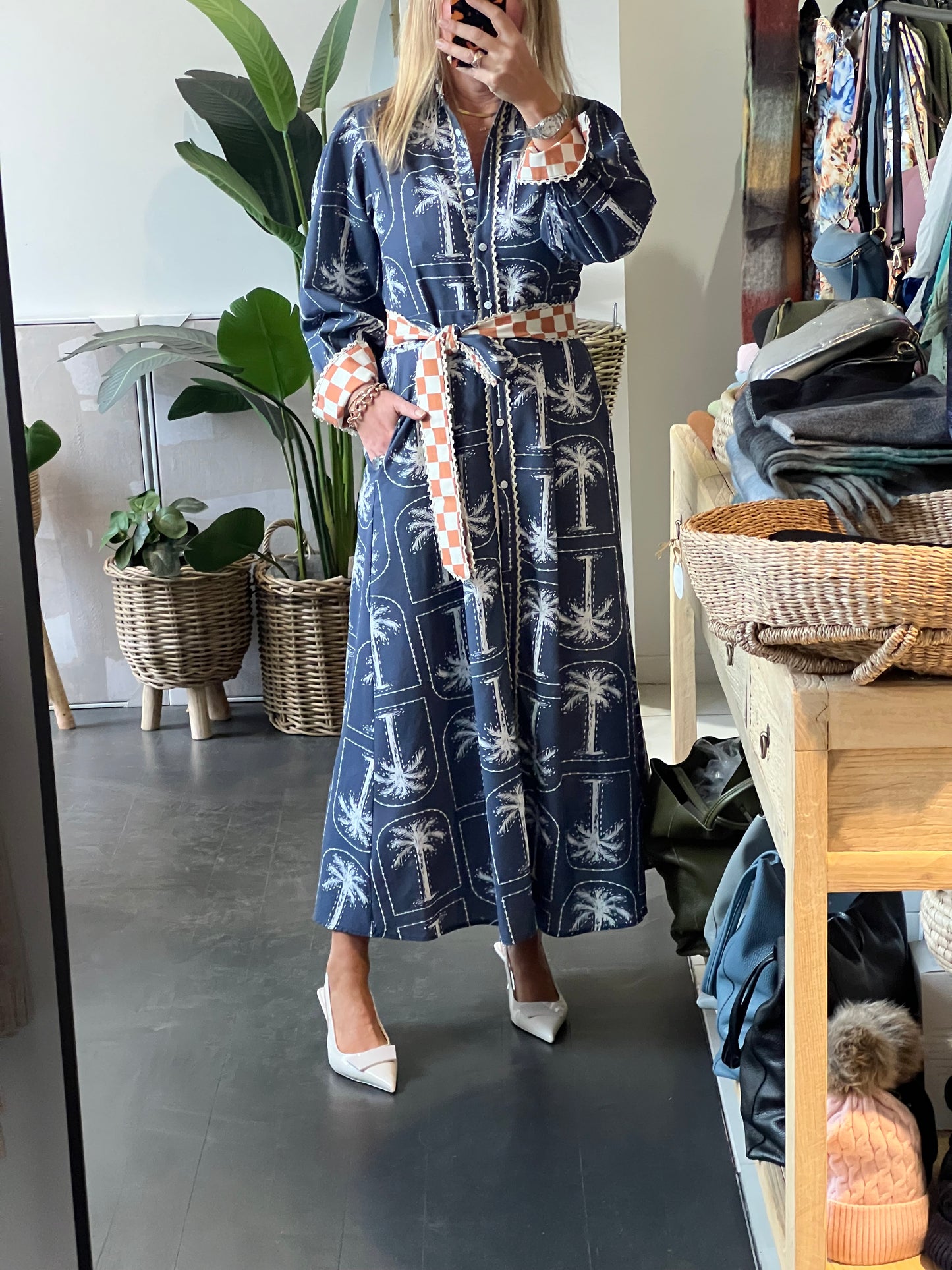 Palm long Sleeve Shirt Maxi Dress