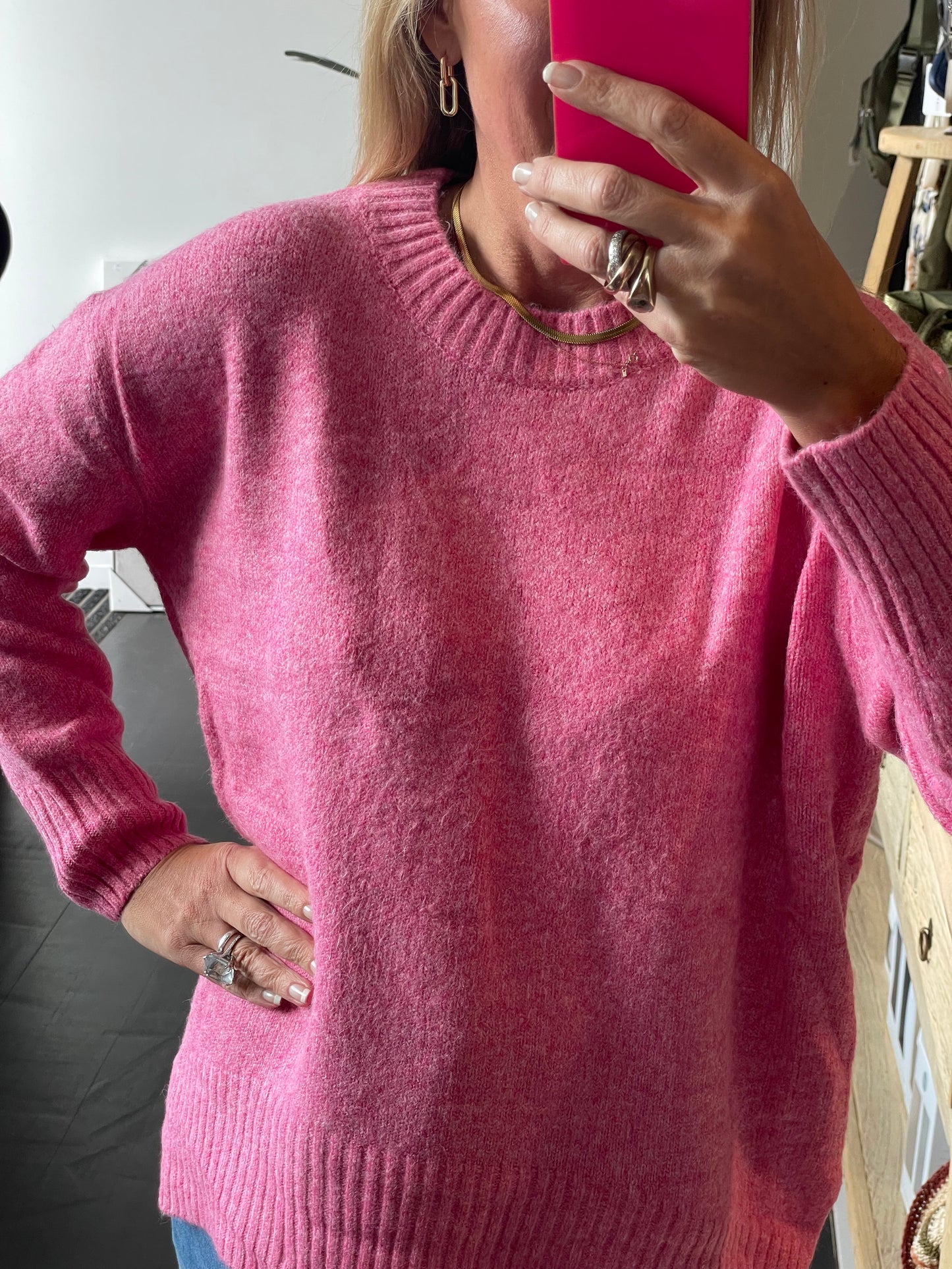 Round Neck Relaxed Knit- pink