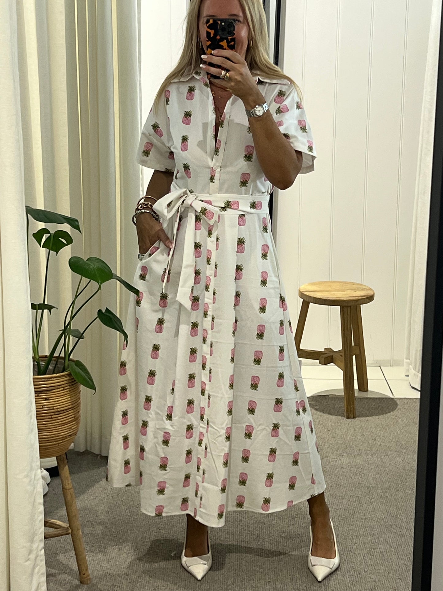 Pink pineapples Short Sleeve Shirt Maxi Dress