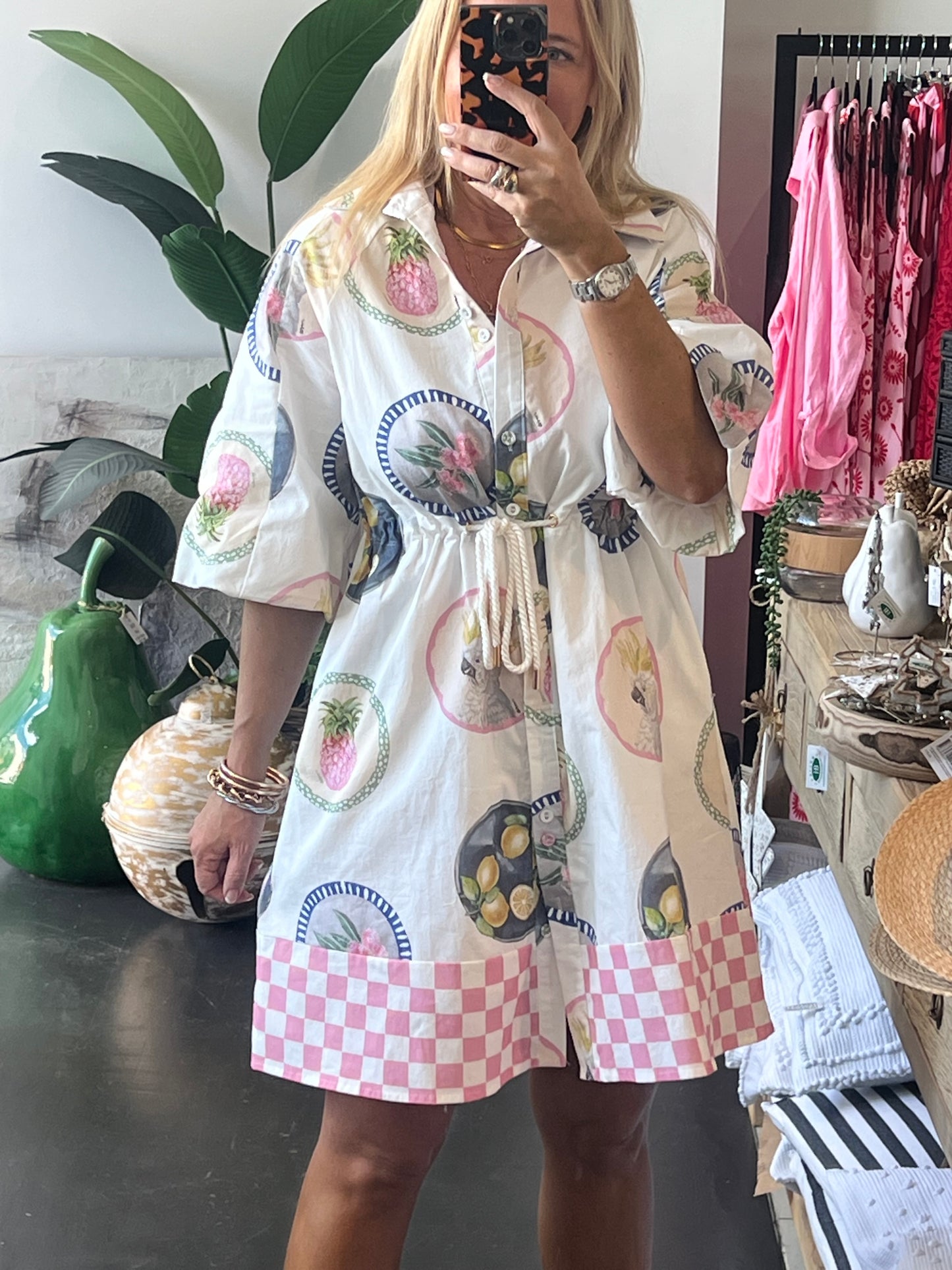 Coco Shirt Dress - pink Down Under print