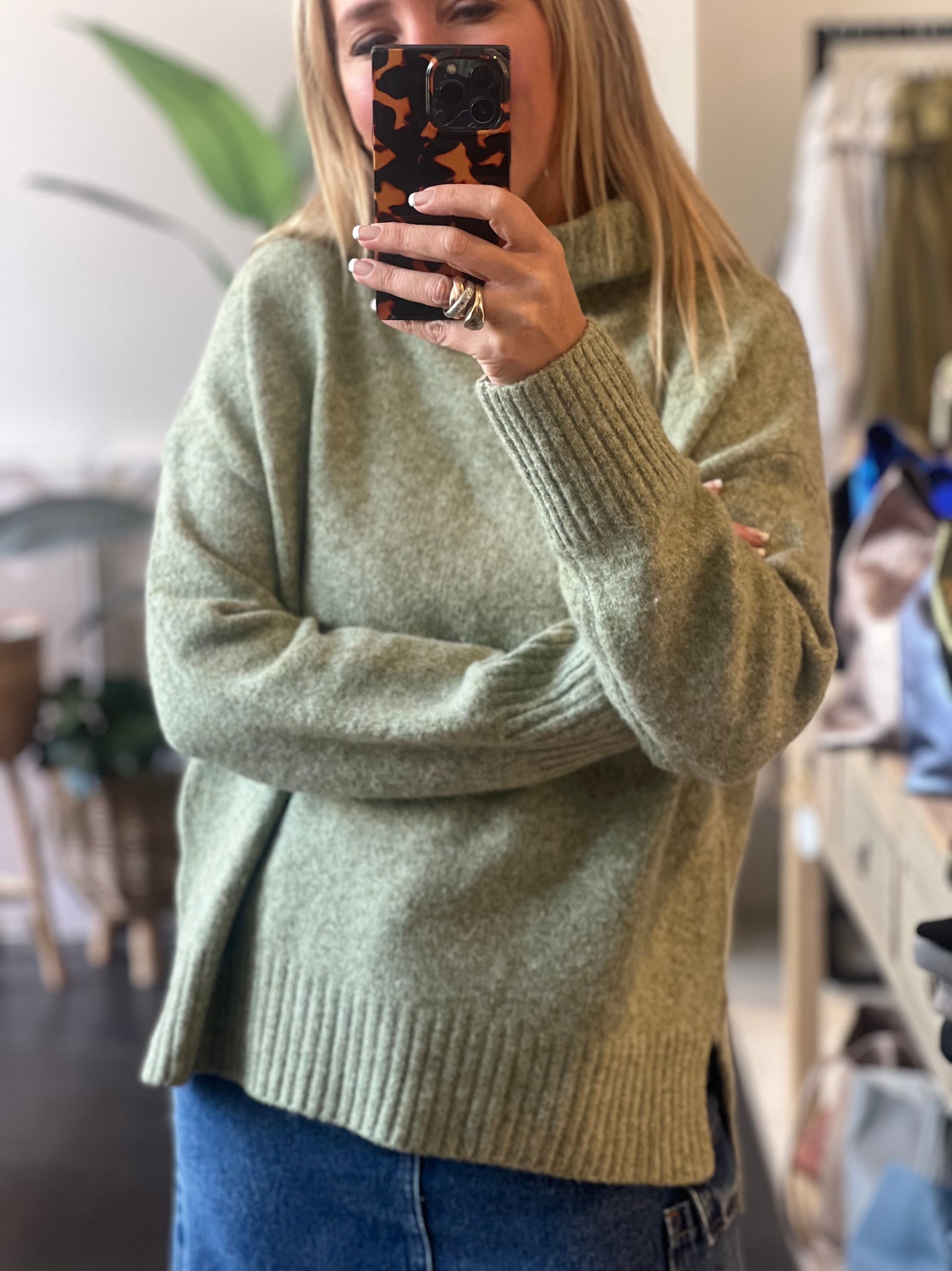 Roll Neck Relaxed Knit- avocado