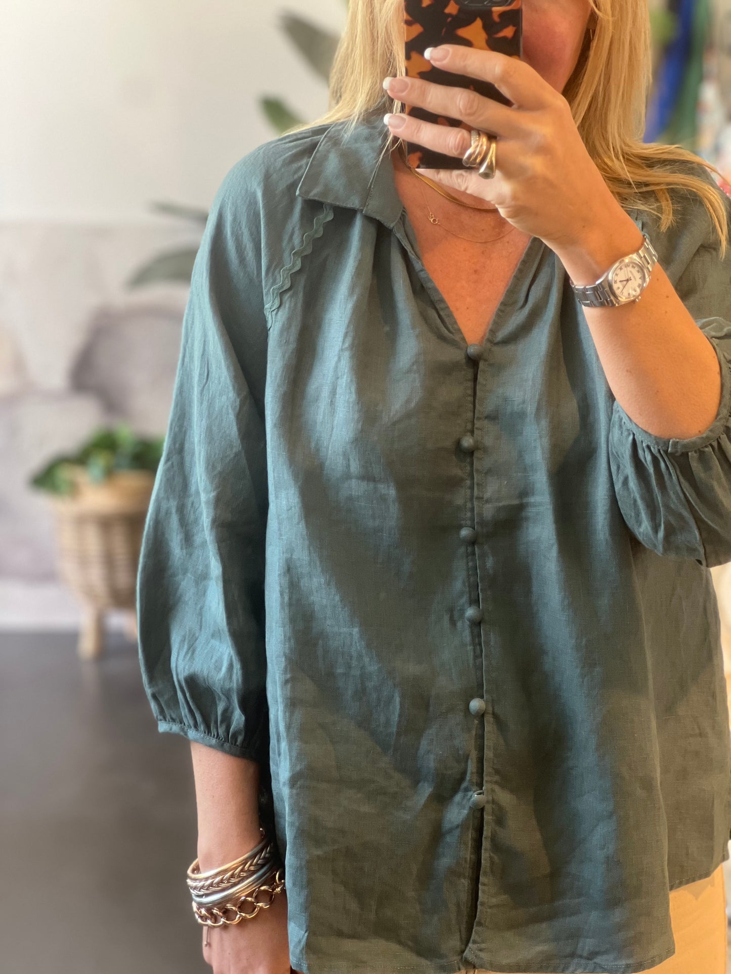 Linen Top Shirt - Teal