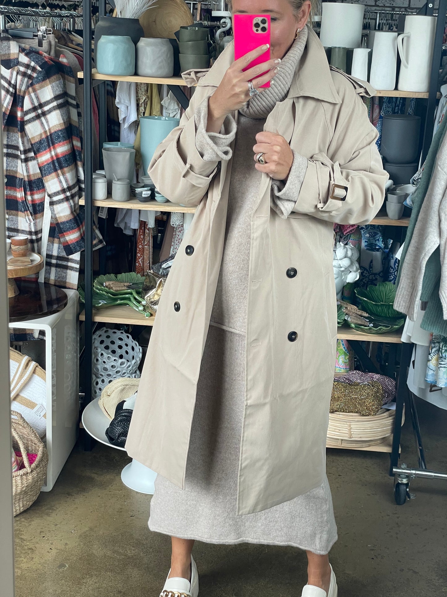 Relaxed Trench Jacket Coat - beige