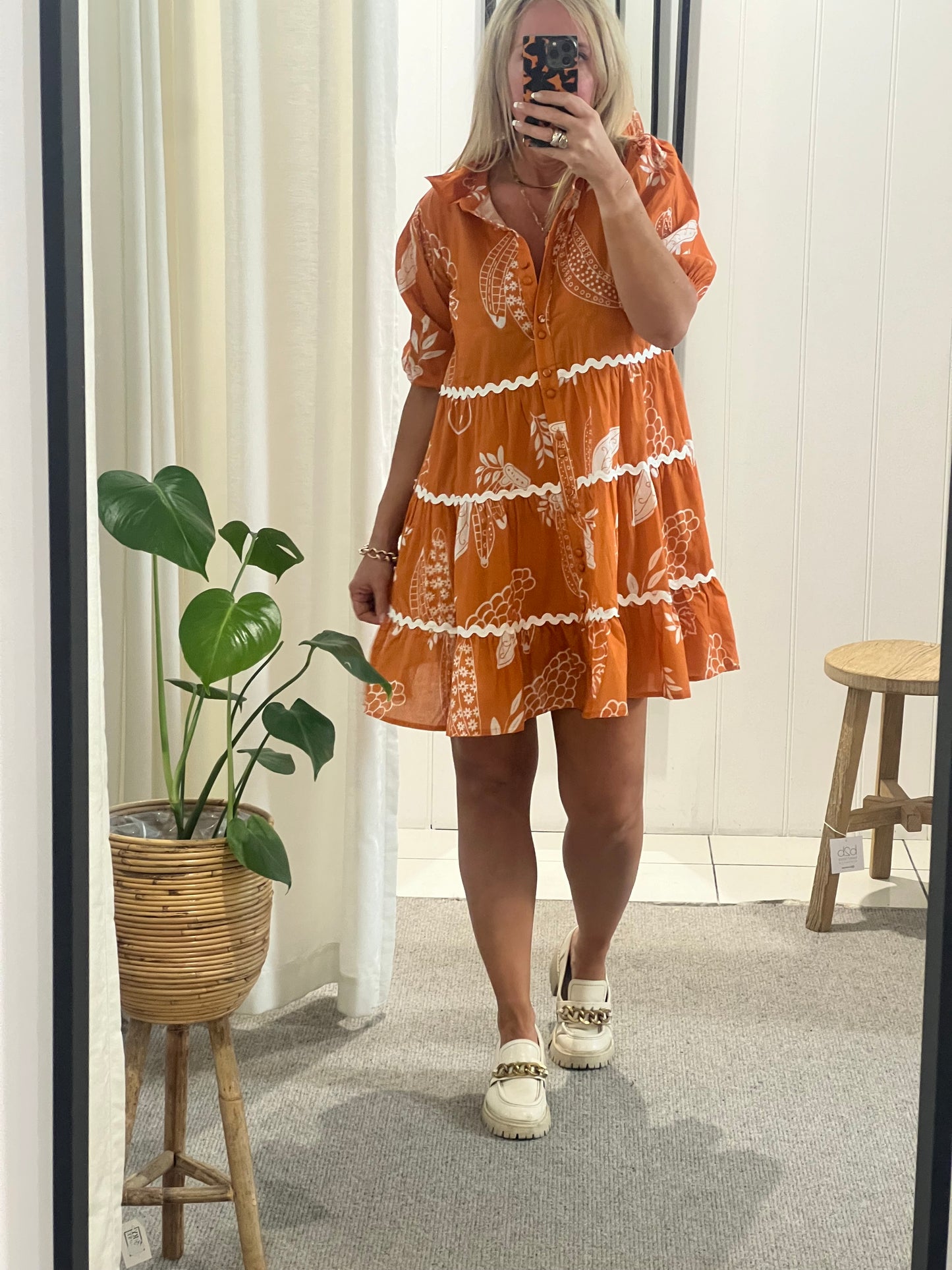 Beach To Bar Cotton Mini Dress- burned orange