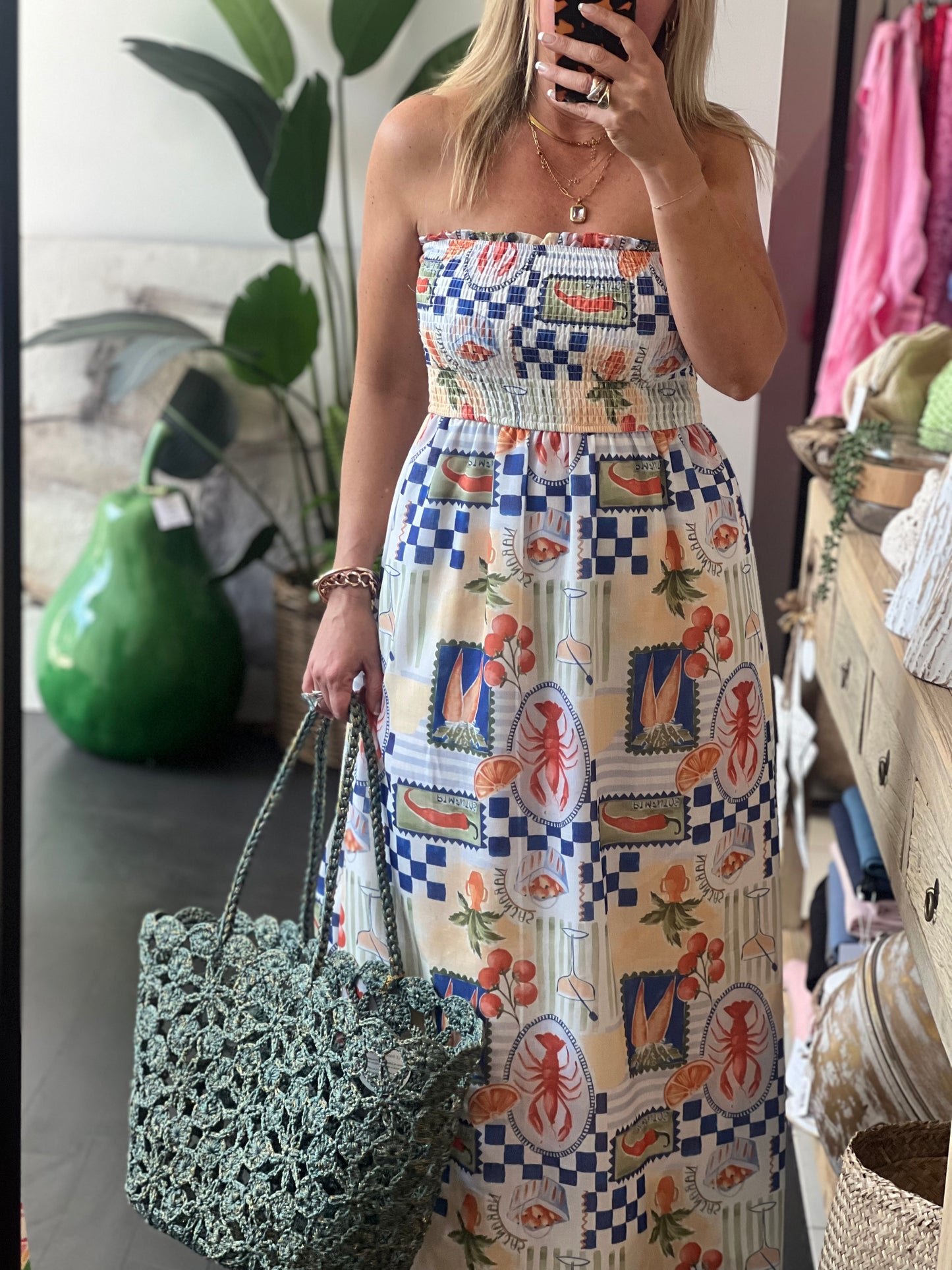 Mediterranean Strapless Maxi Dress