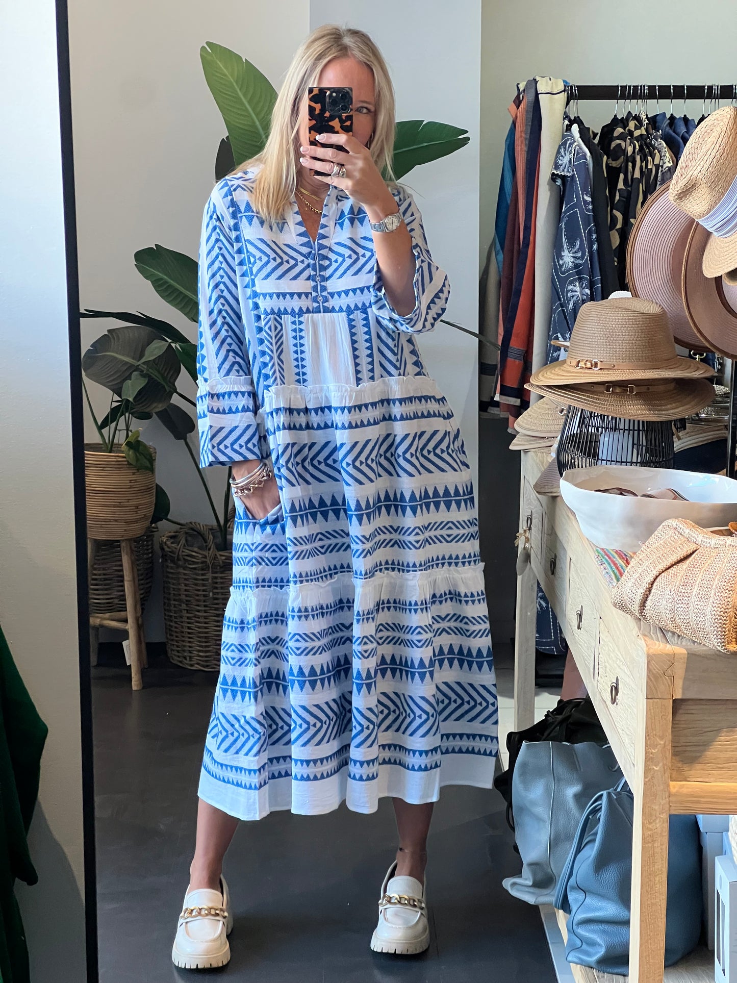 Copenhagen Mediterranean Midi Dress- blue