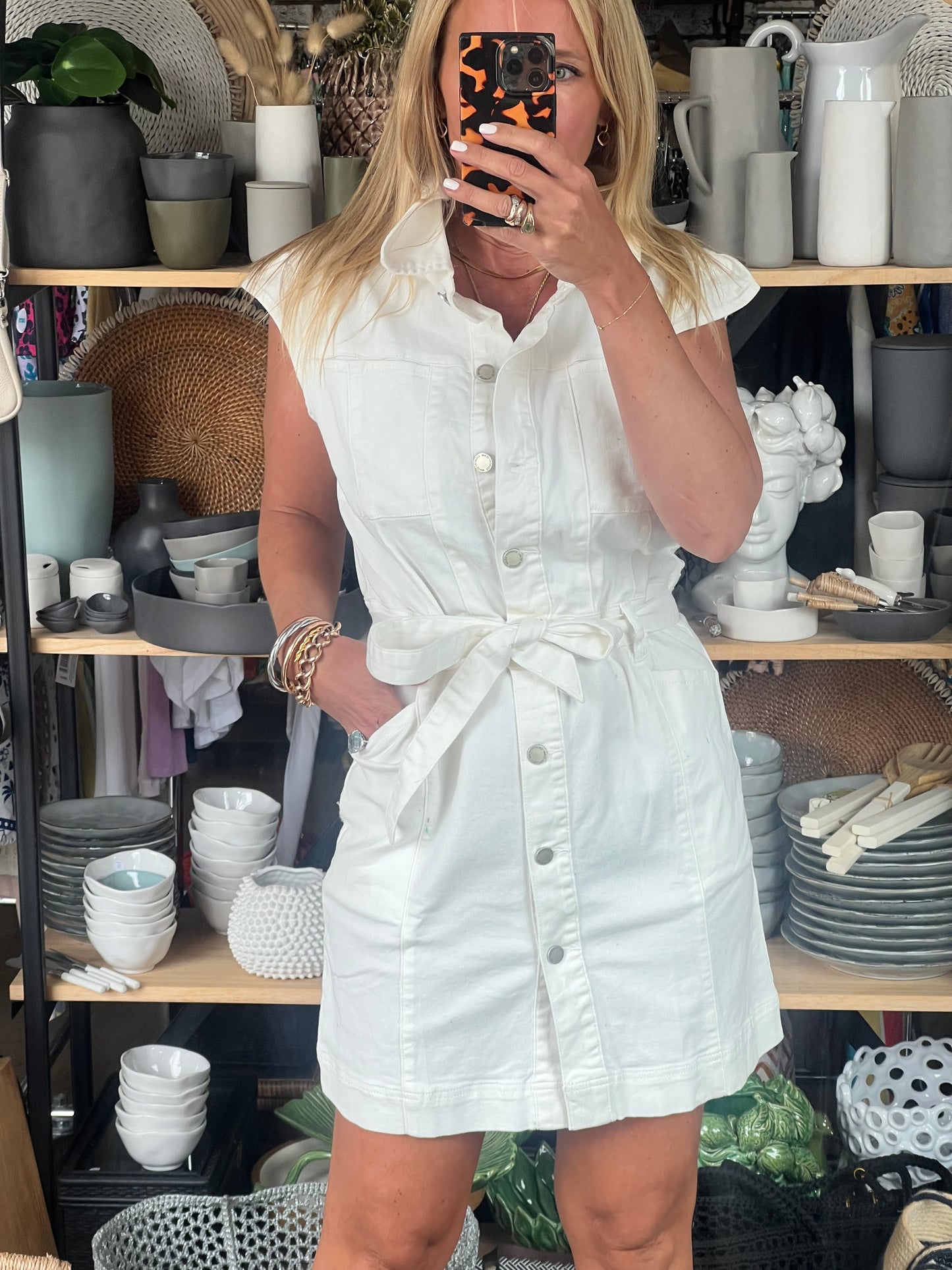 Vintage White Denim Mini Shirt Dress