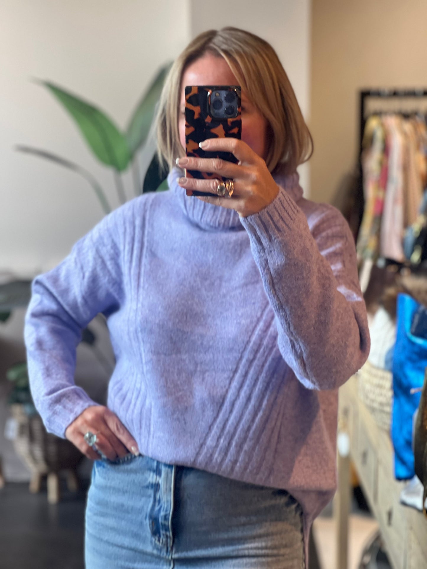 Roll Neck Relaxed Knit- lilac