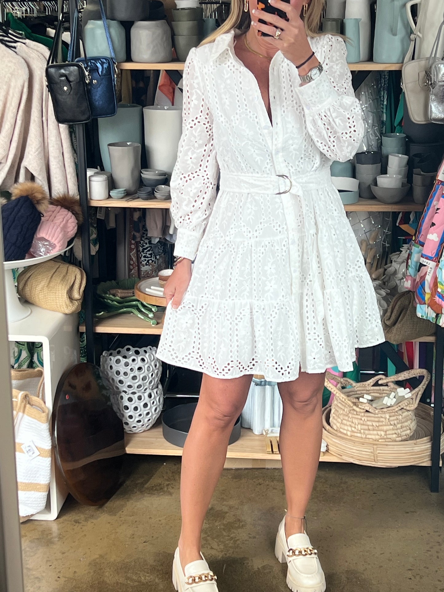 Broderie Anglaise belted Shirt Dress