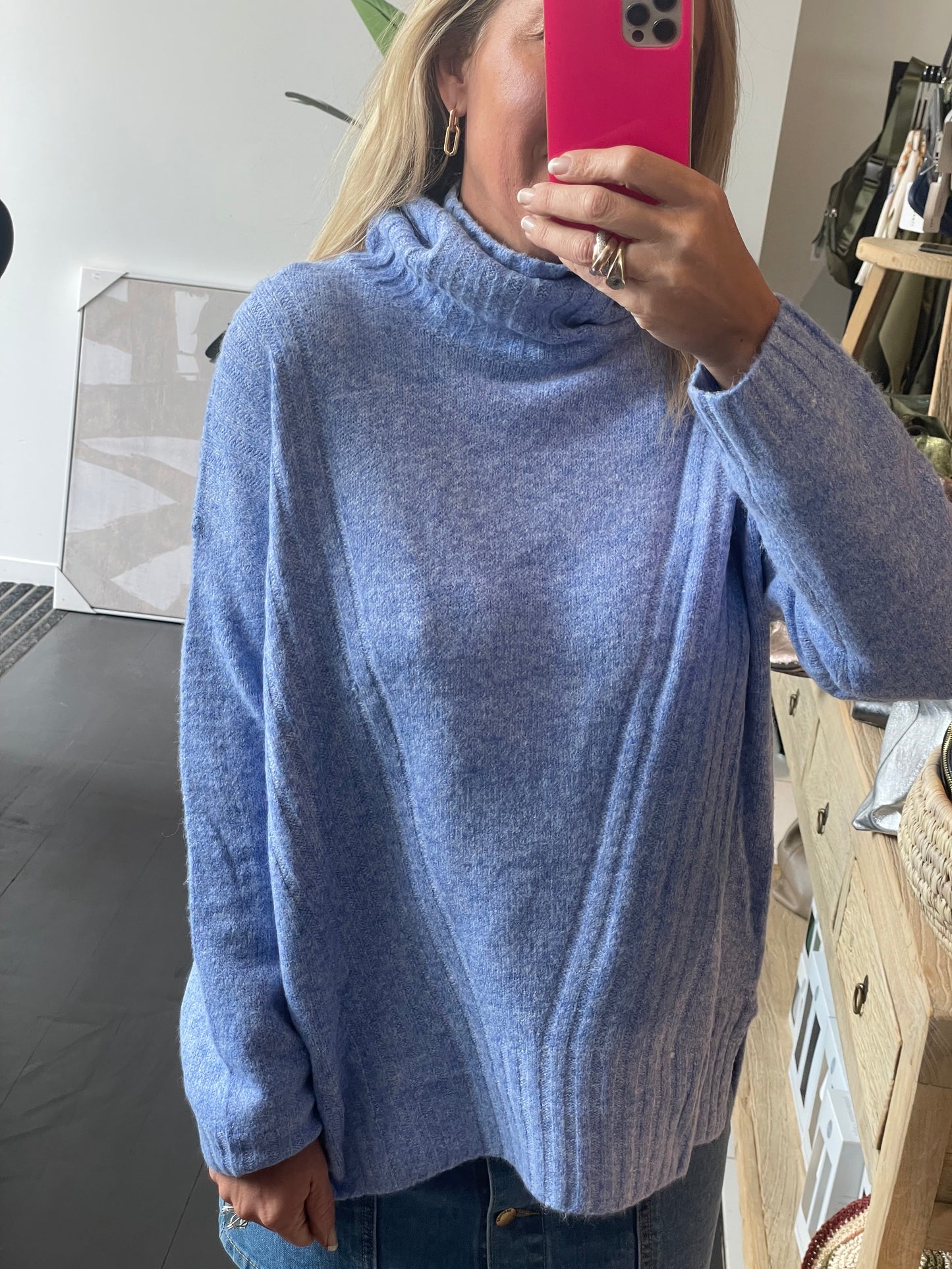 Roll Neck Relaxed Knit- blue