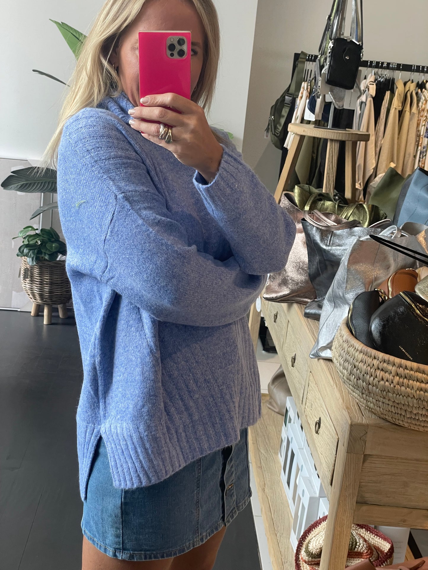 Roll Neck Relaxed Knit- blue