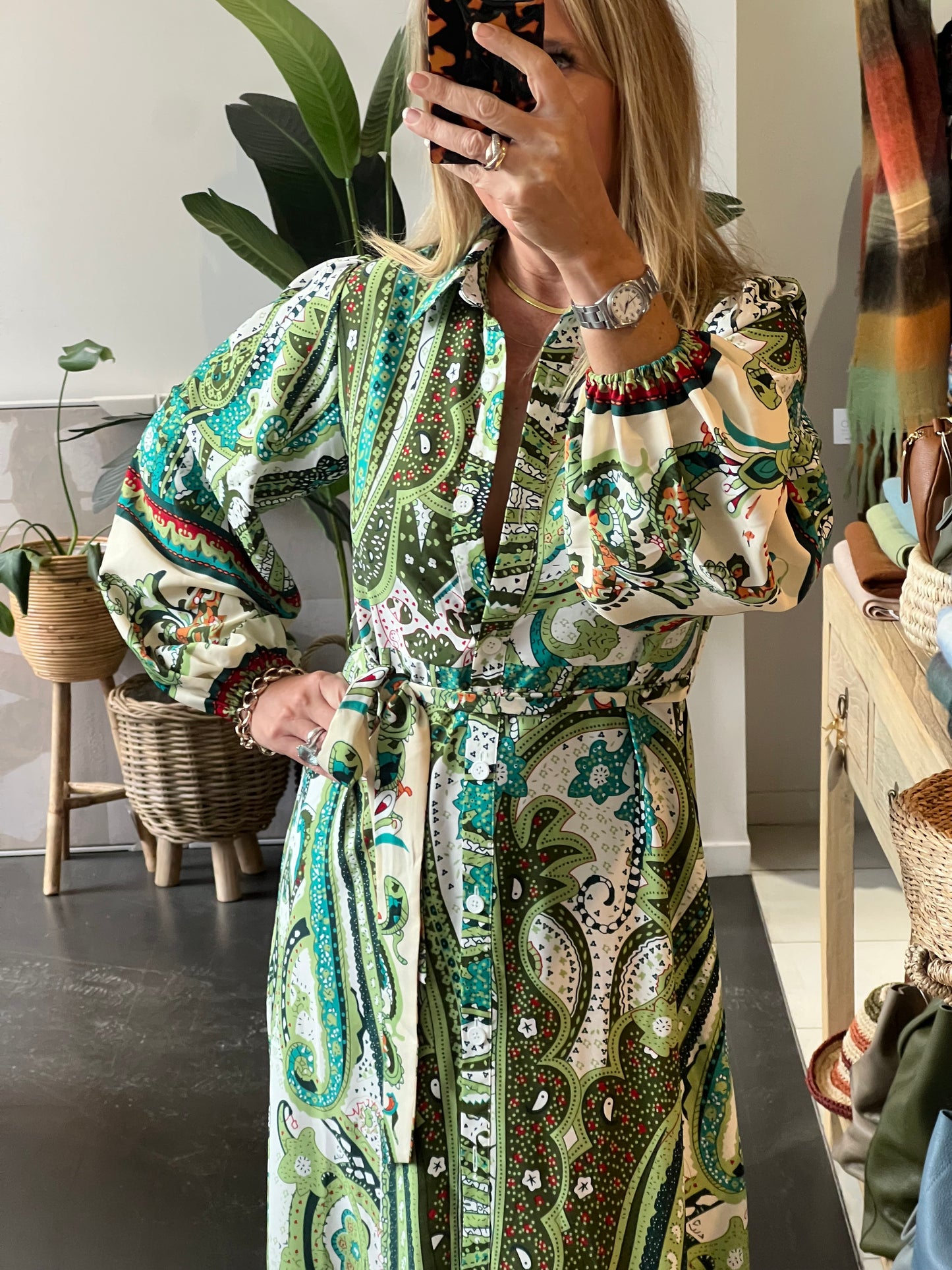 Boho Chic Shirt Dress Long Sleeve- green