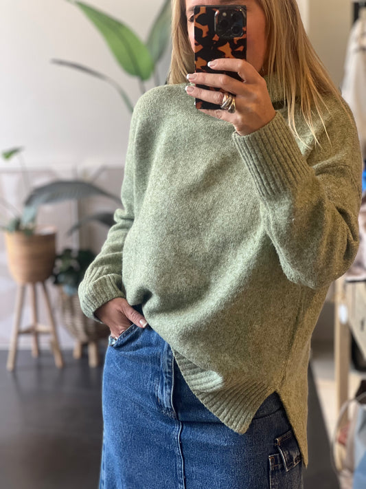 Roll Neck Relaxed Knit- avocado