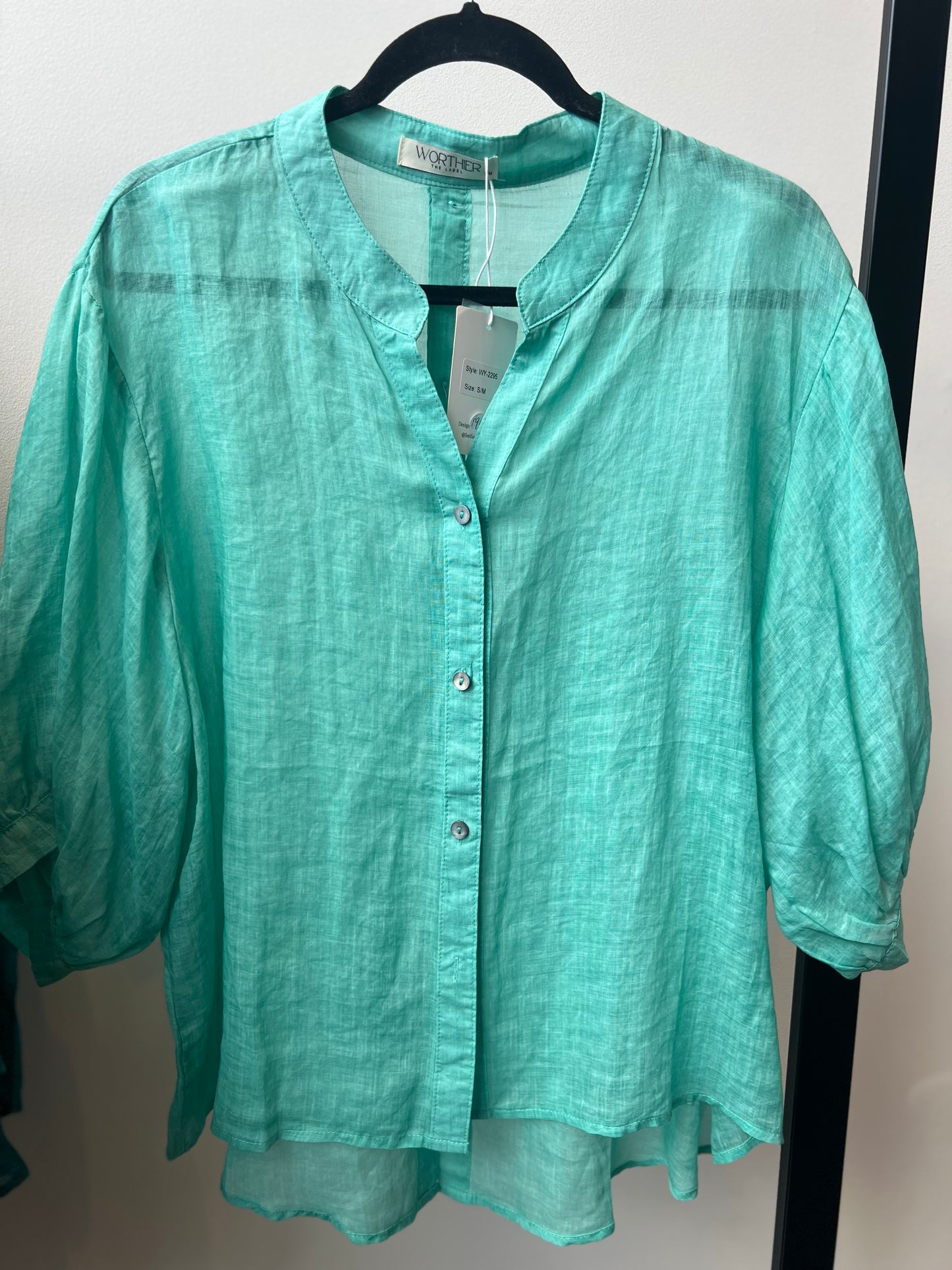 Fine Linen Travel Shirt Top - aqua