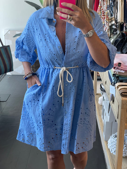 Coco Shirt Dress- blue Broderie Anglaise