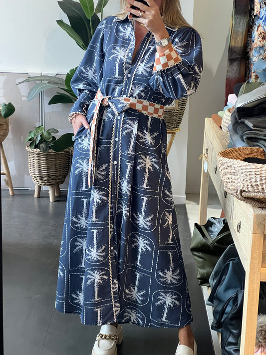 Palm long Sleeve Shirt Maxi Dress