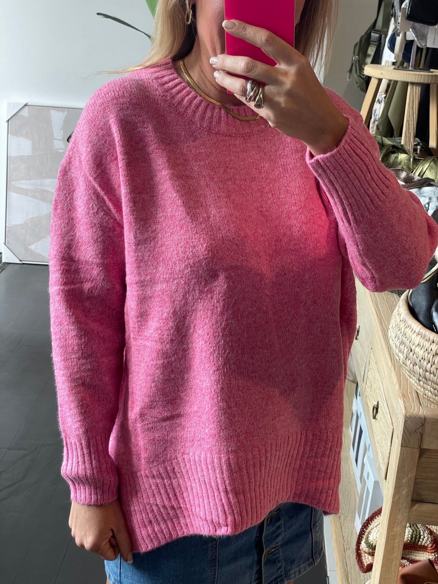 Round Neck Relaxed Knit- pink