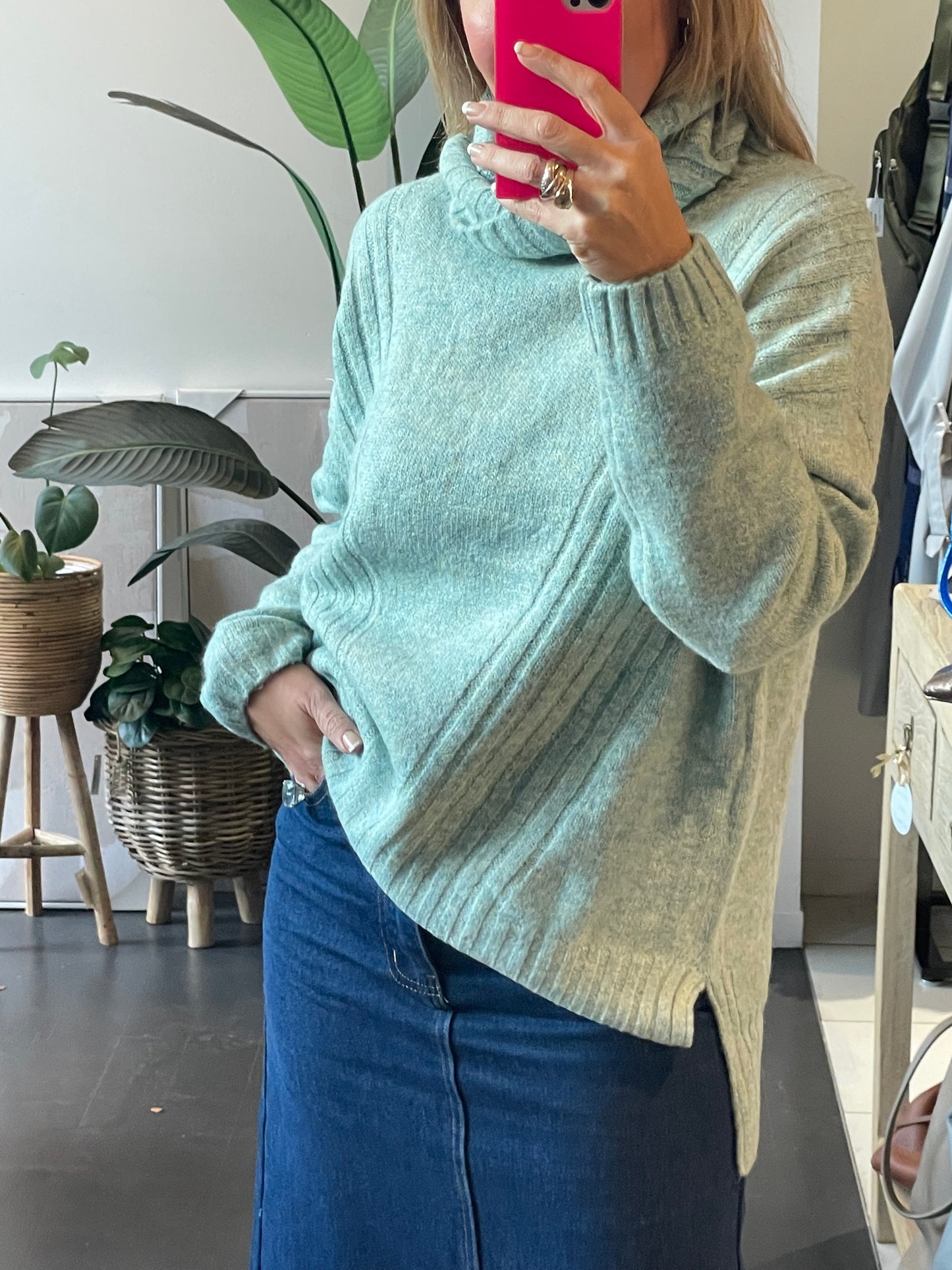 Roll Neck Relaxed Knit- mint