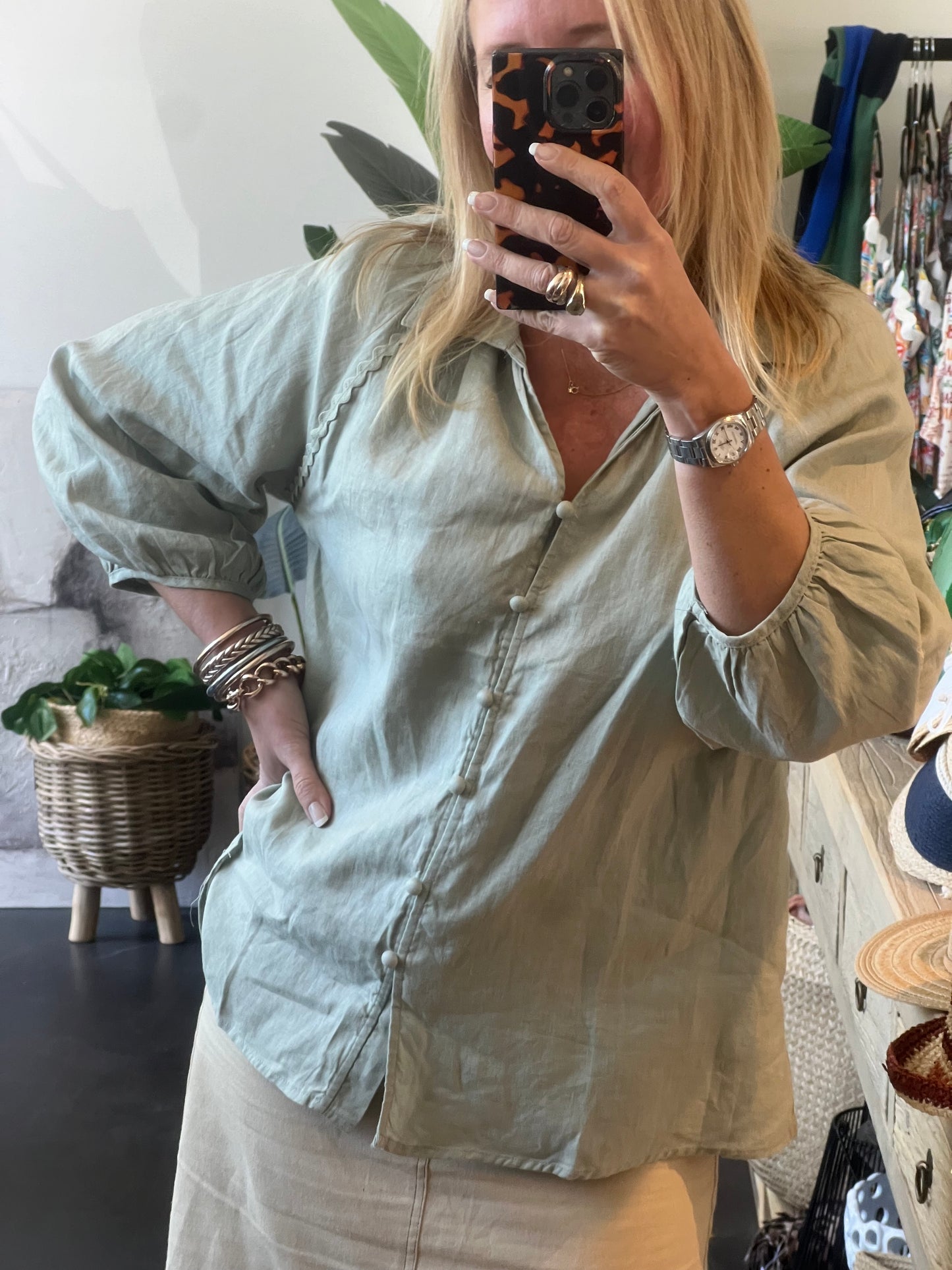 Linen Top Shirt - sage