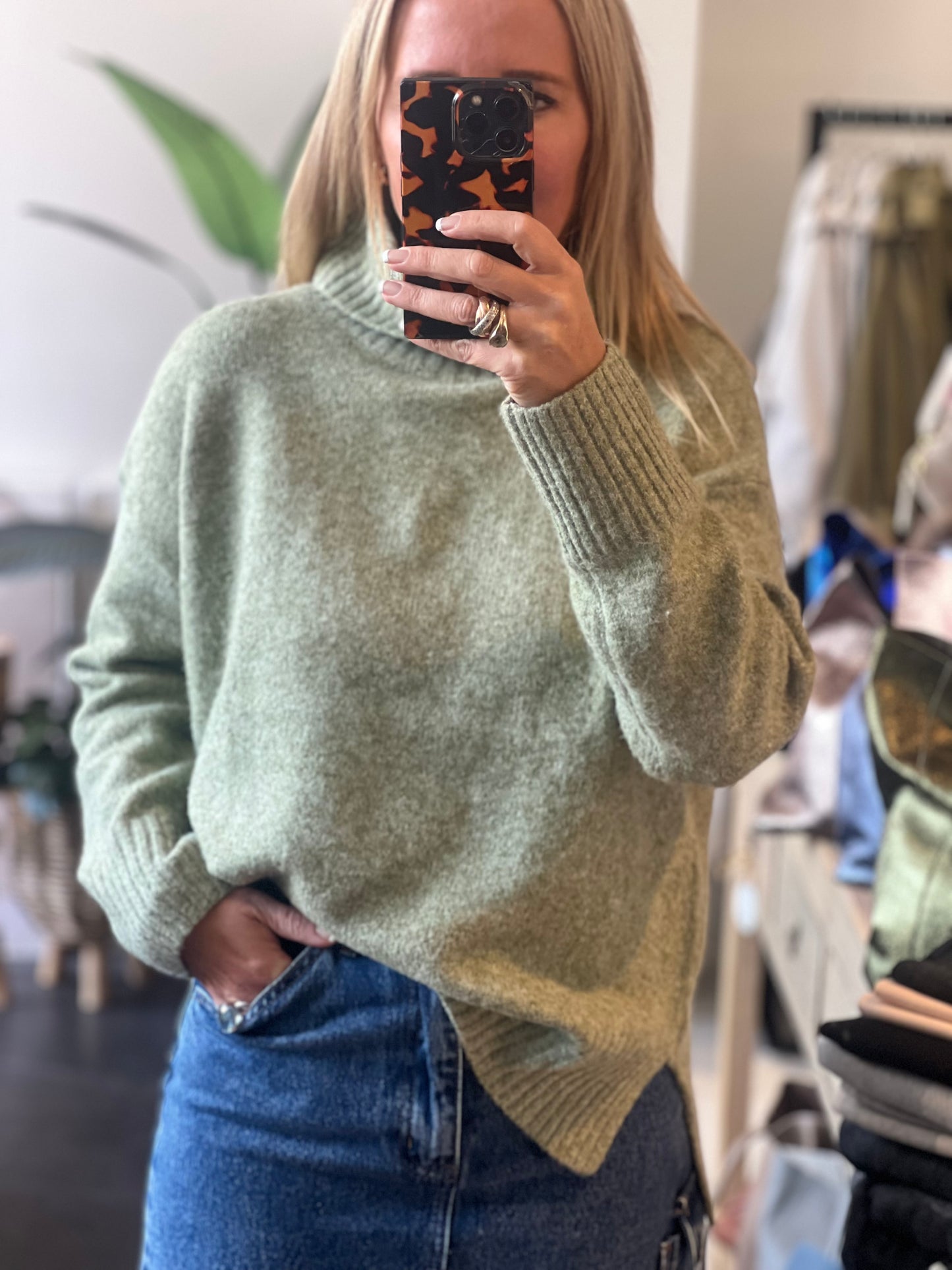 Roll Neck Relaxed Knit- avocado