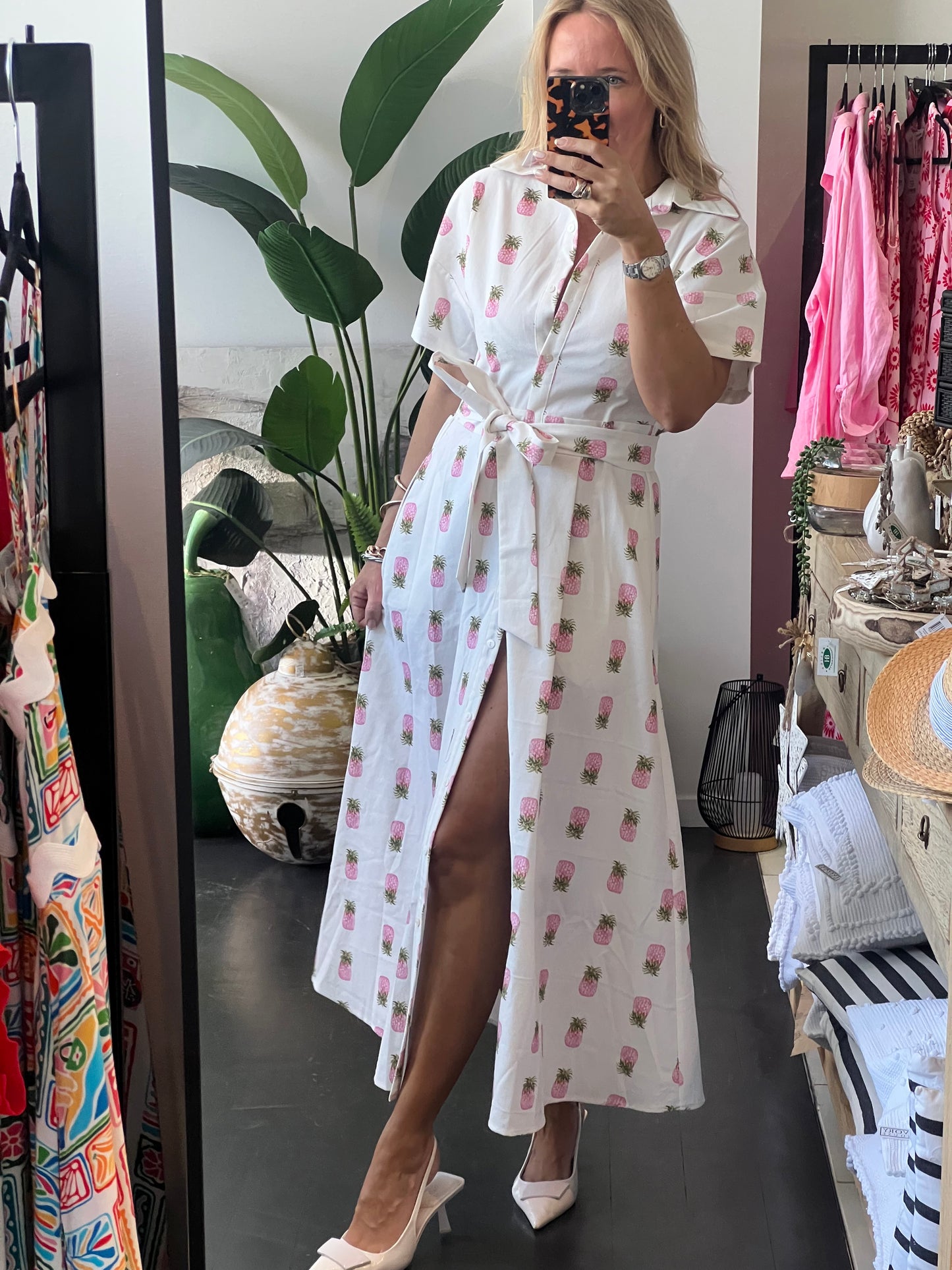 Pink pineapples Short Sleeve Shirt Maxi Dress