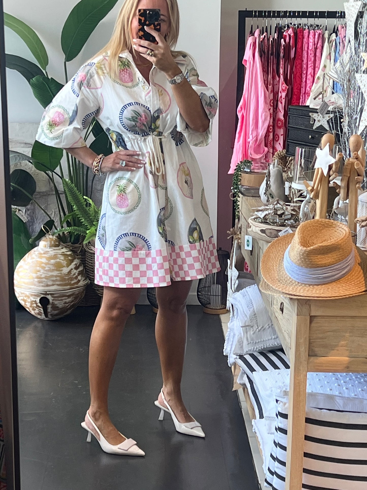 Coco Shirt Dress - pink Down Under print