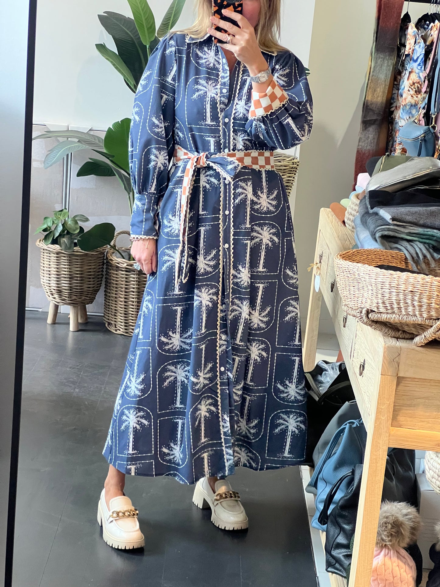 Palm long Sleeve Shirt Maxi Dress