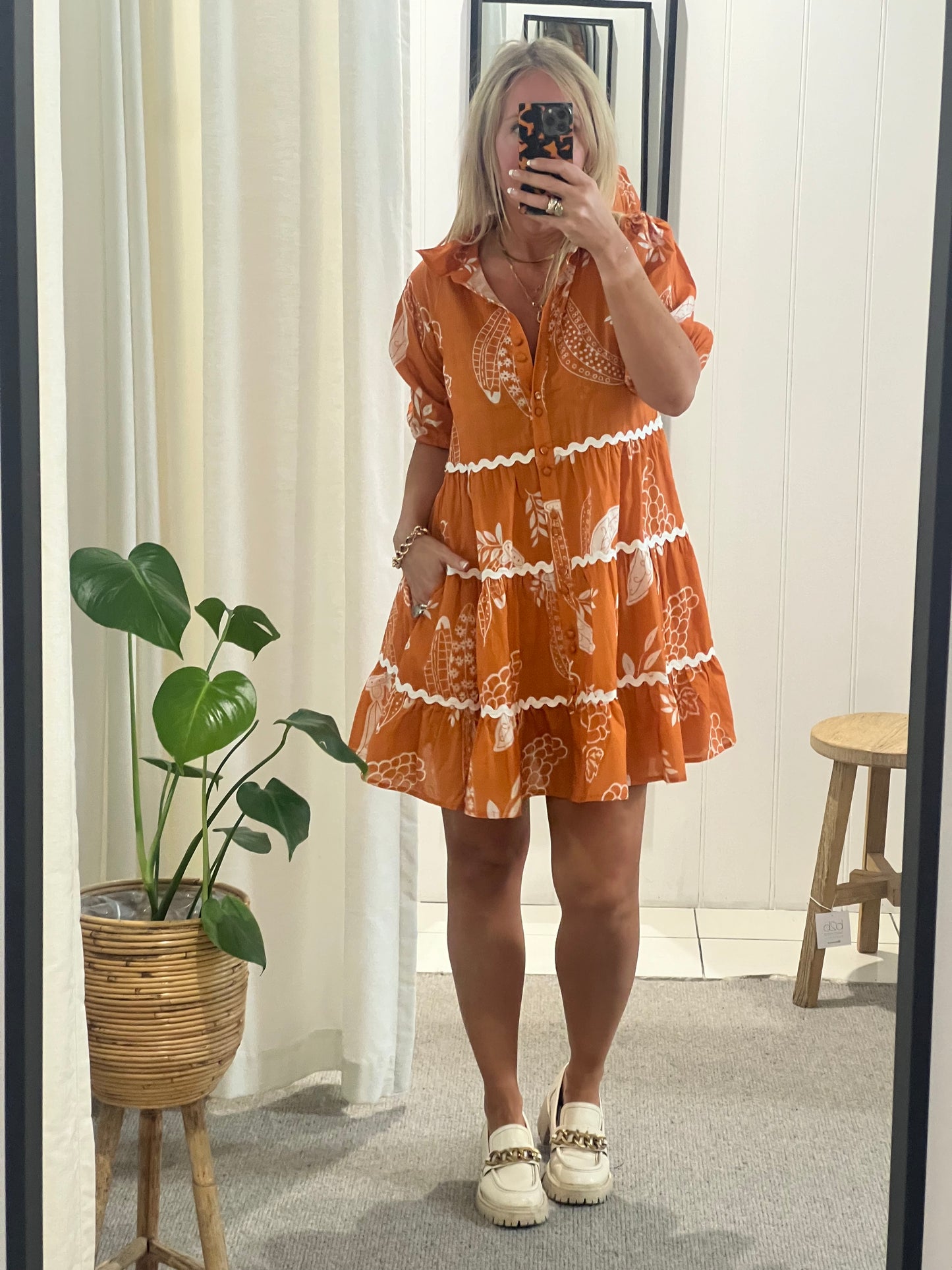 Beach To Bar Cotton Mini Dress- burned orange