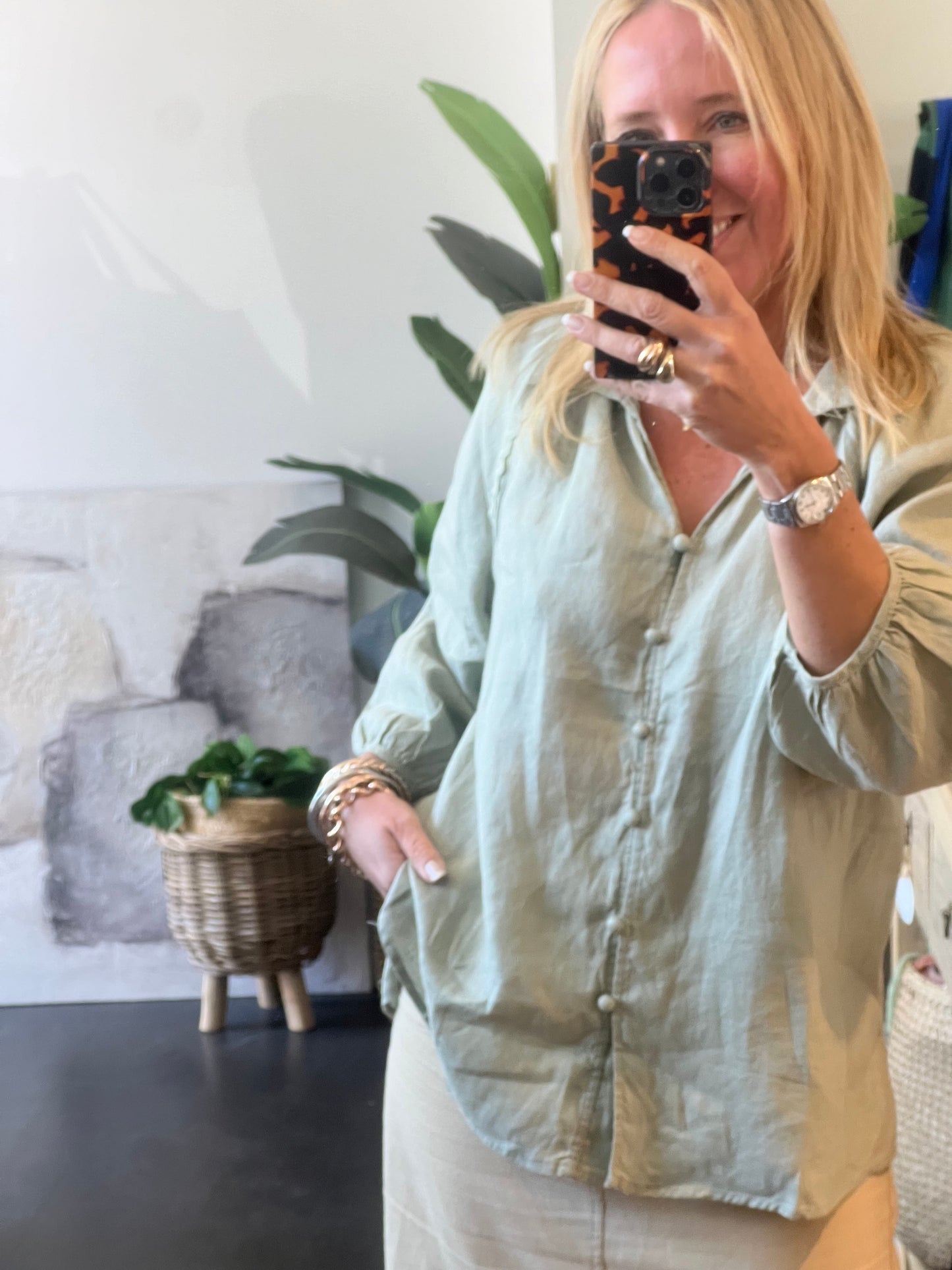 Linen Top Shirt - sage