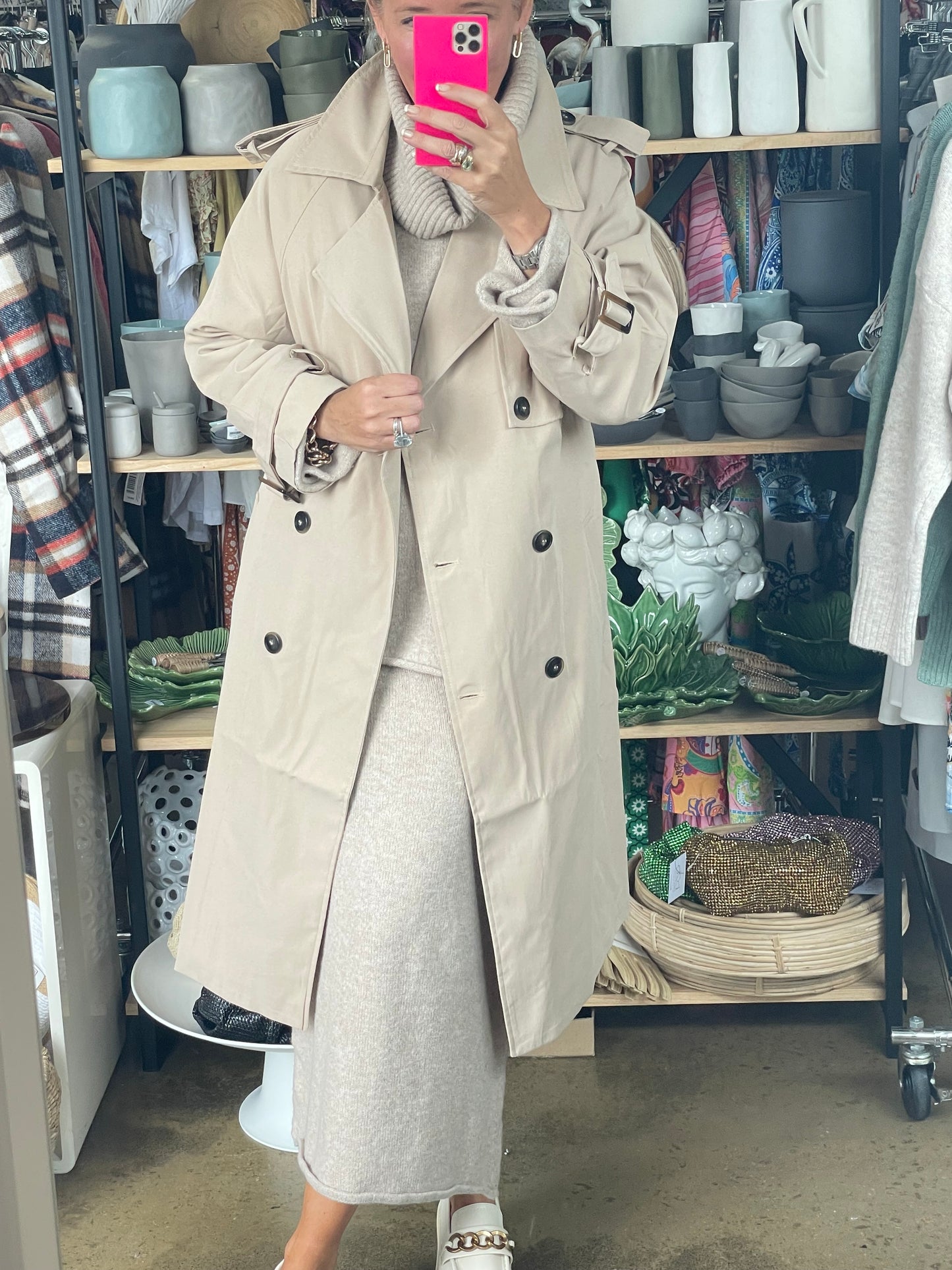 Relaxed Trench Jacket Coat - beige