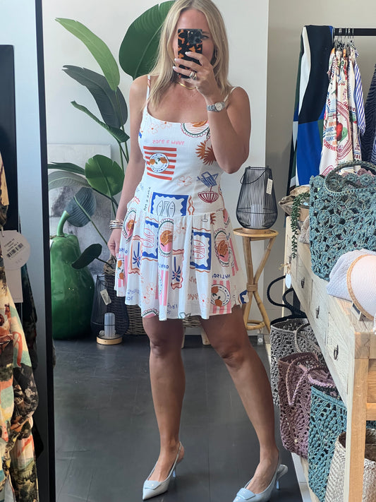 Strappy Aperol Spritz Skater Mini Dress