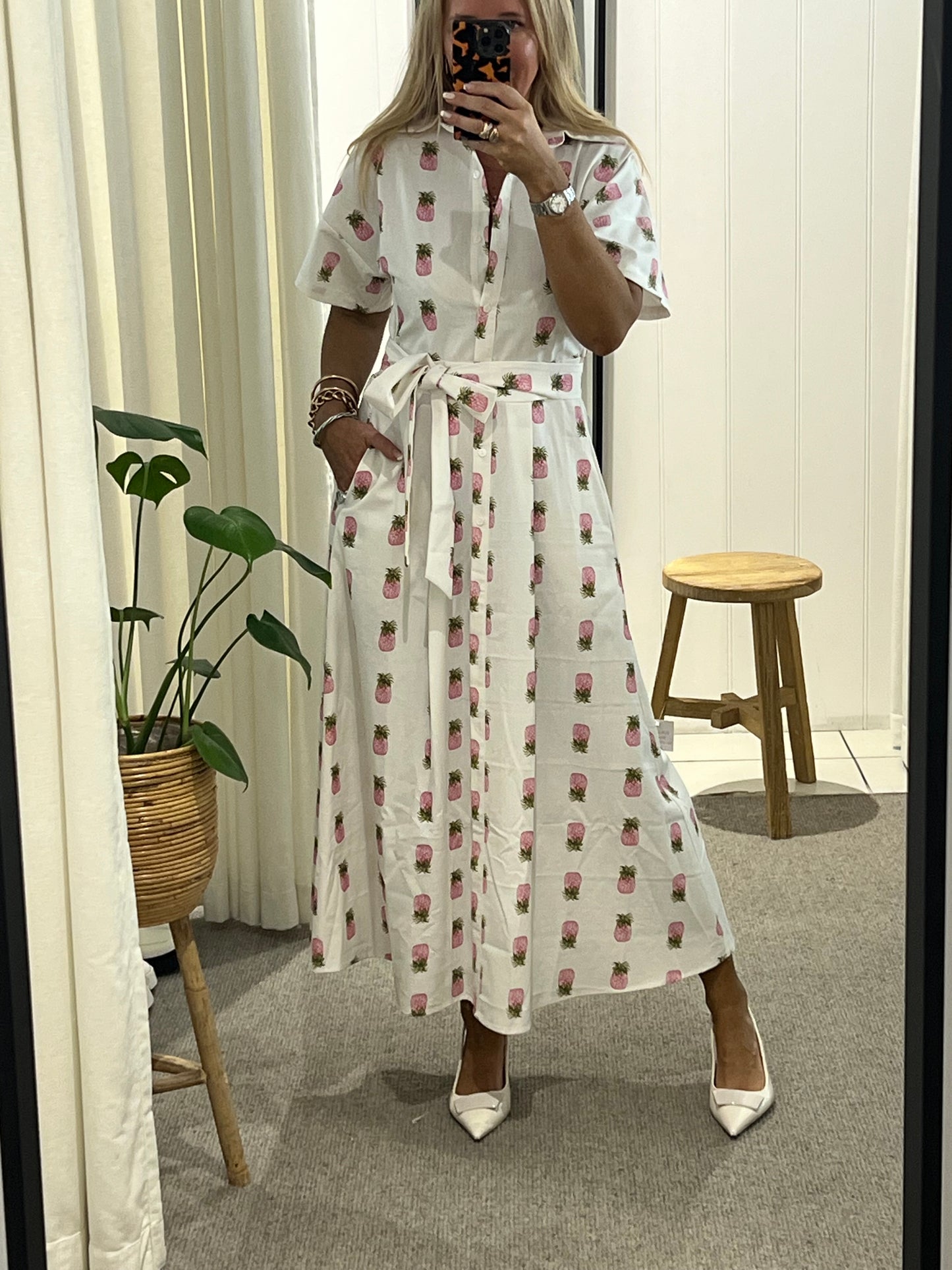 Pink pineapples Short Sleeve Shirt Maxi Dress