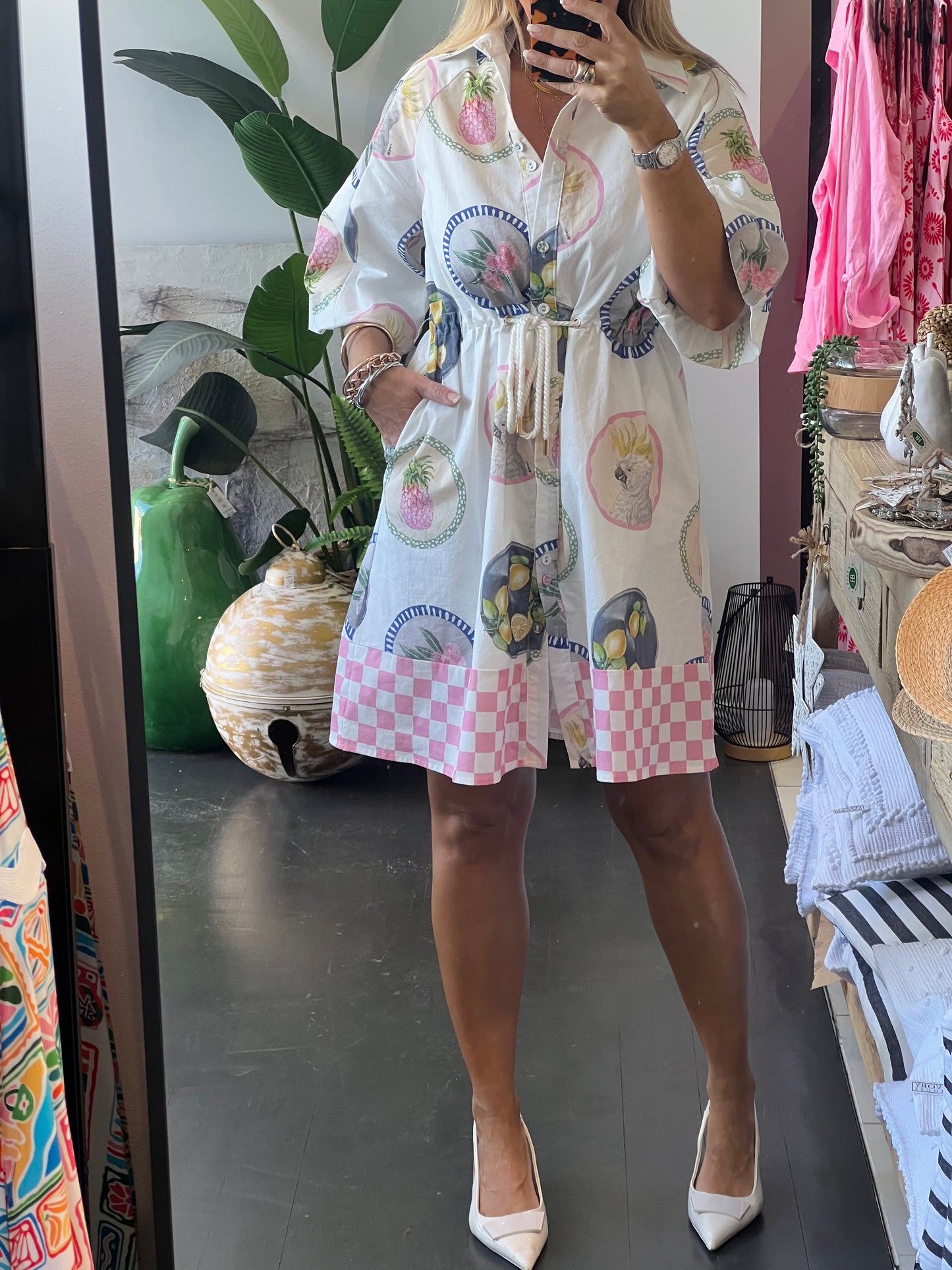 Coco Shirt Dress - pink Down Under print