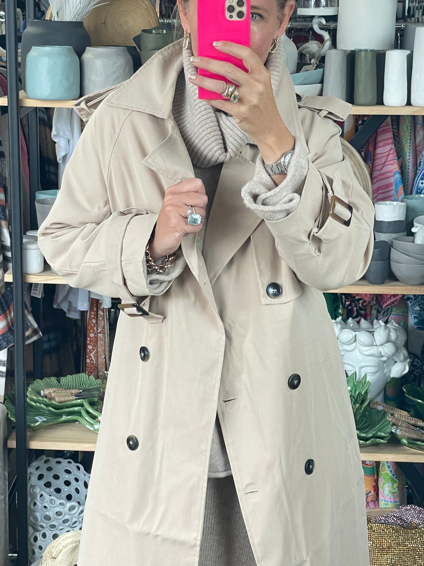 Relaxed Trench Jacket Coat - beige