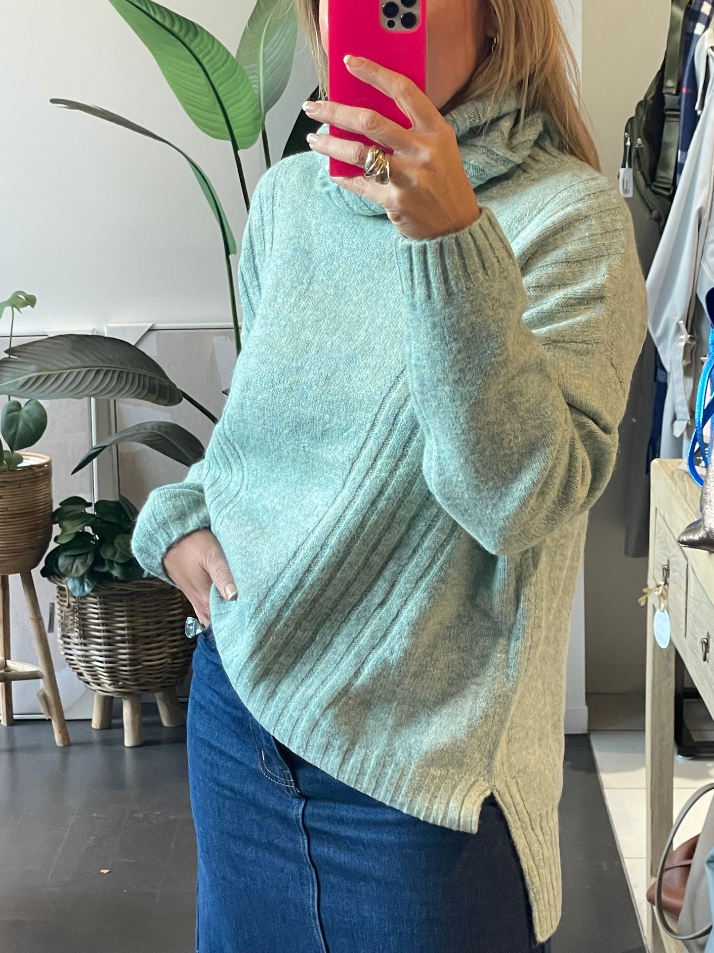 Roll Neck Relaxed Knit- mint