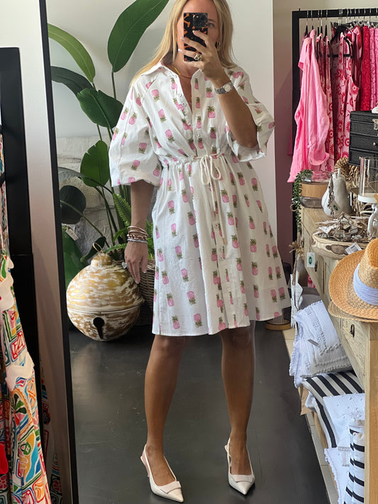 Coco Shirt Dress -  Pink Pineapples