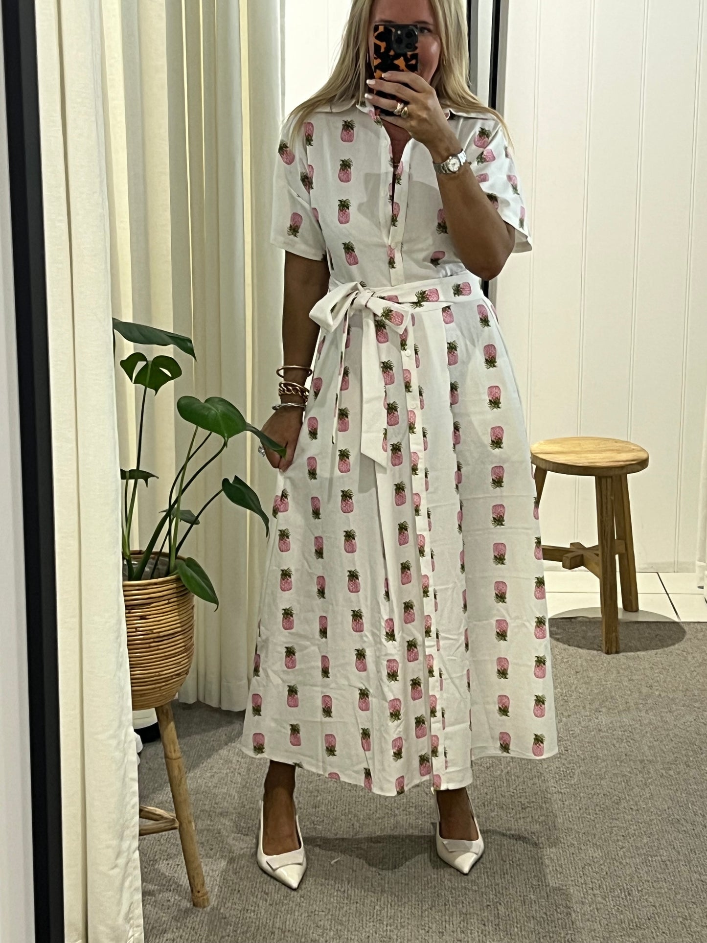 Pink pineapples Short Sleeve Shirt Maxi Dress